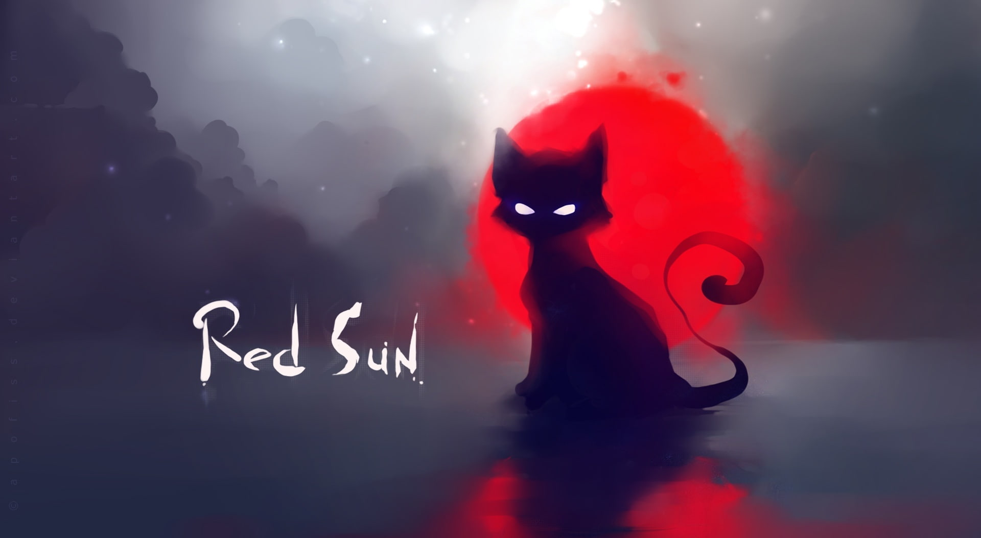 Red Sun, Red Sun cat digital wallpaper, Artistic, Fantasy, Beautiful
