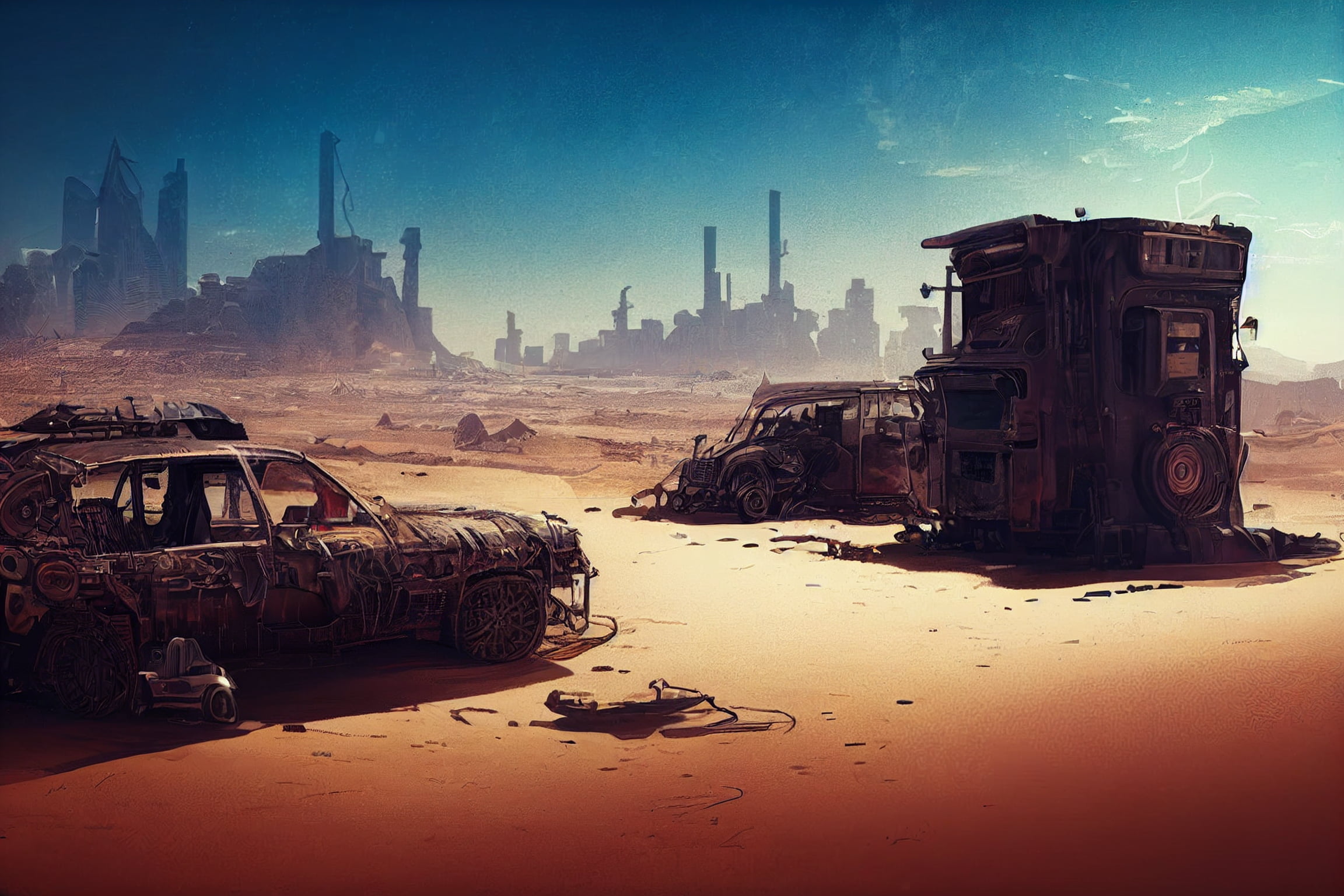 Free download | HD wallpaper: AI art, desert, cyberpunk, sand, car ...