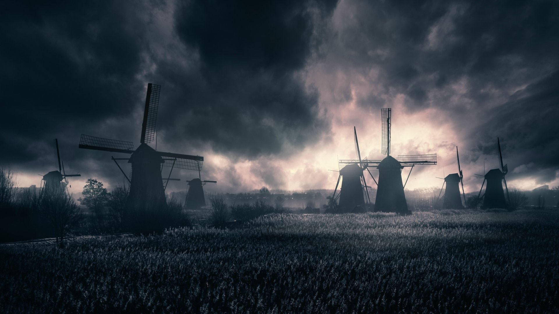 Buildings, Windmill, Cloud, Field