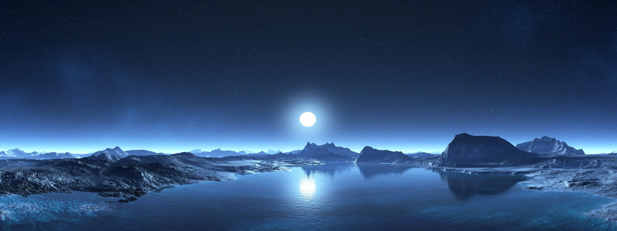 dual screen backgrounds images, night, sky, moon, snow, water