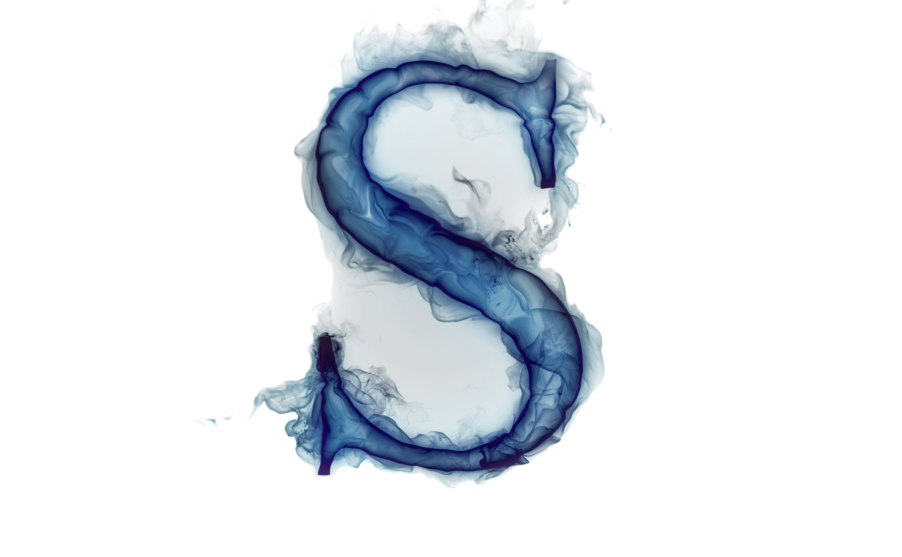 blue S ash illustration, smoke, gas, letter, Litera, white background