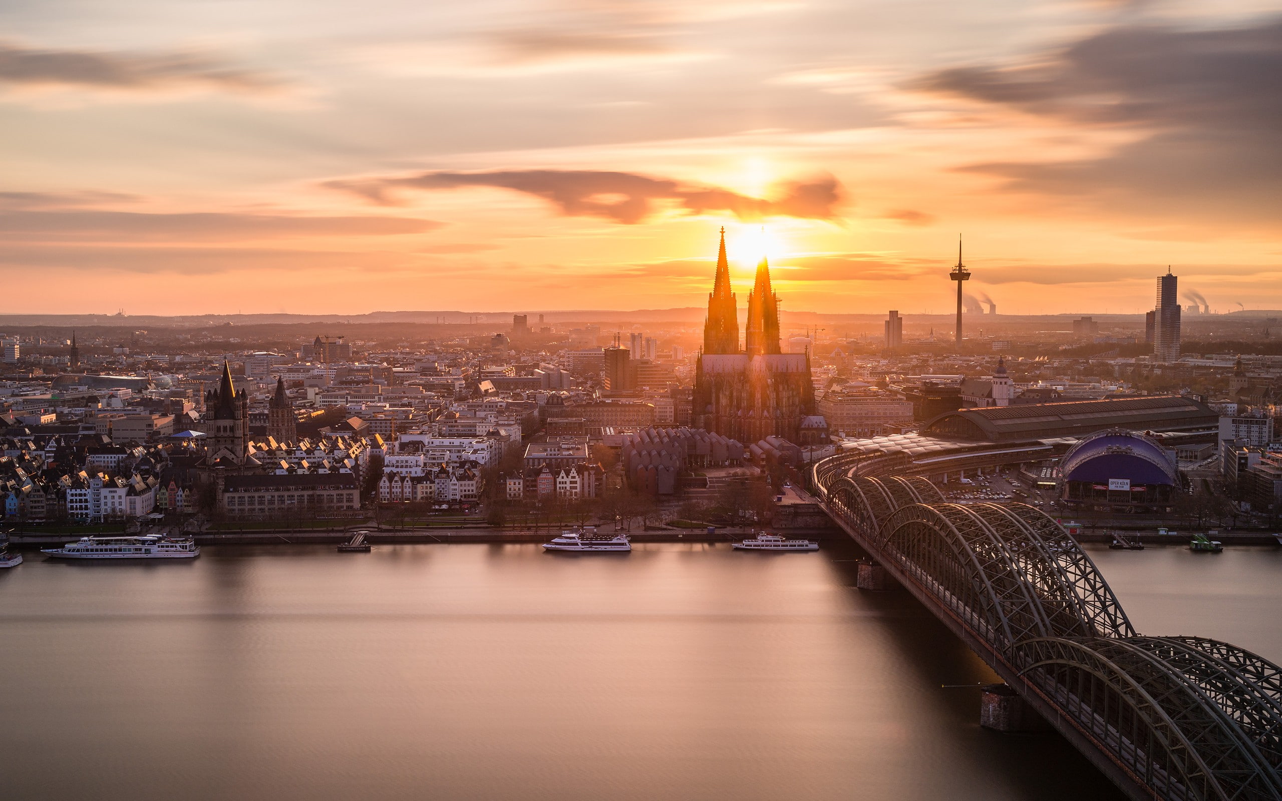 Cologne, köln, Germany, sunset, Cologne Cathedral, Rhein, architecture