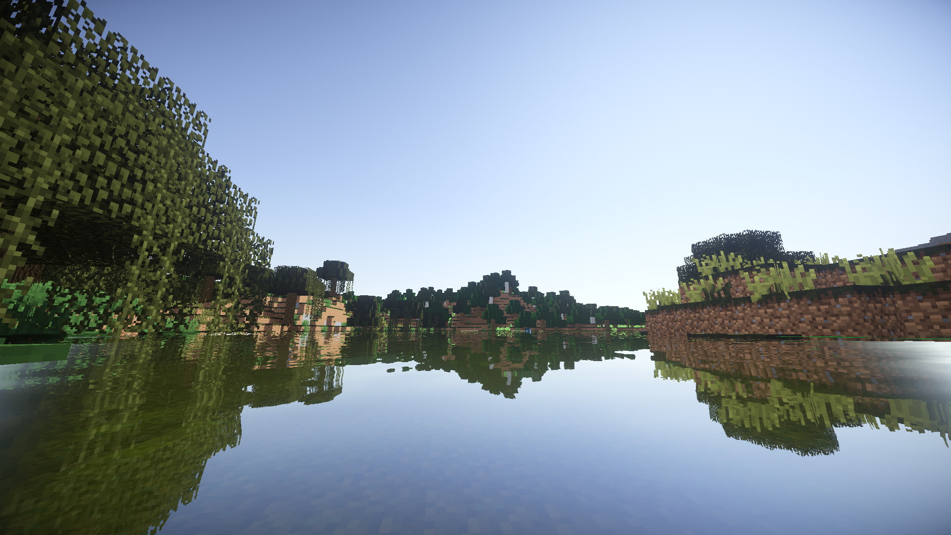 minecraft sun moon water shaders black, reflection, sky, lake