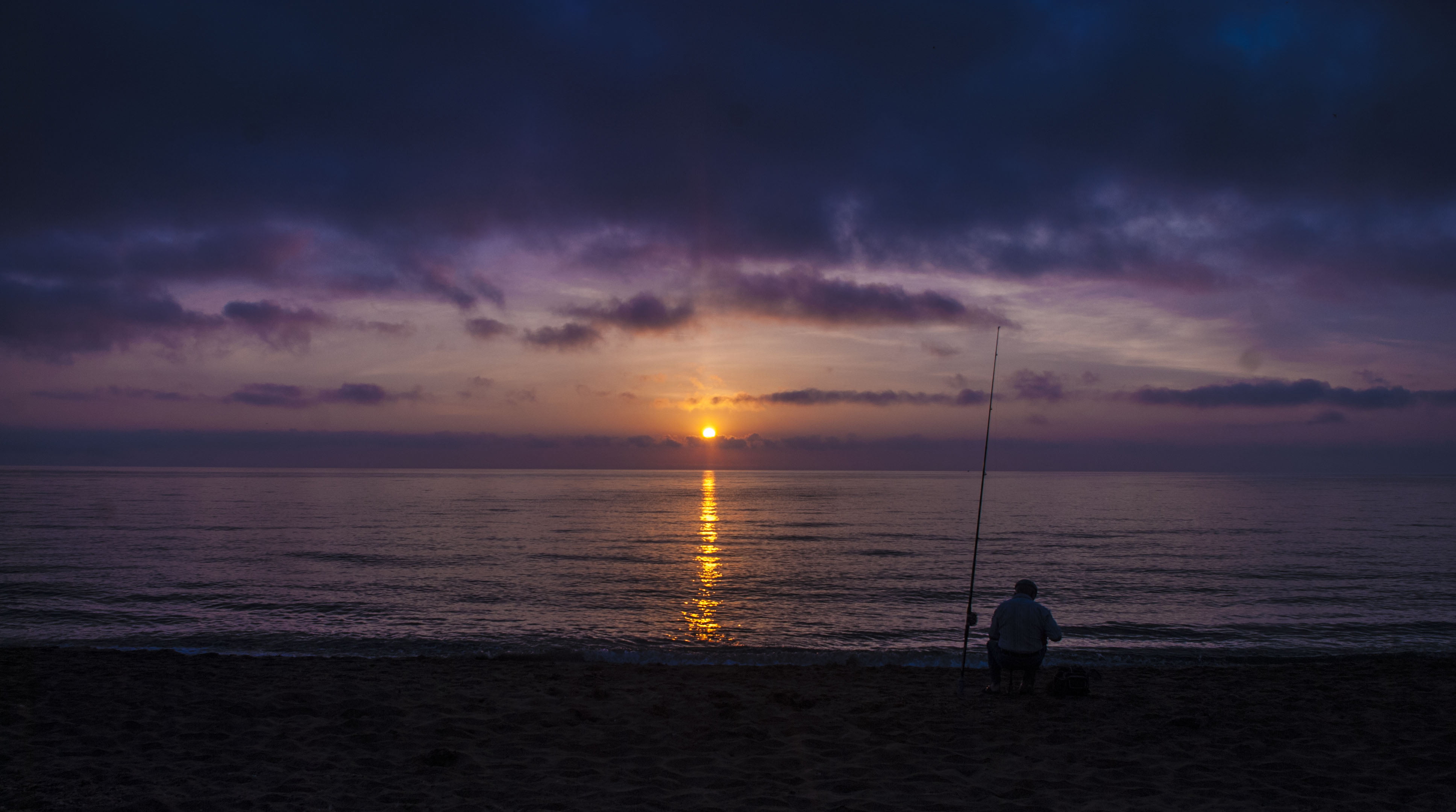The sun, Sea, Morning, Shore, Dawn, Fisherman, Caspian