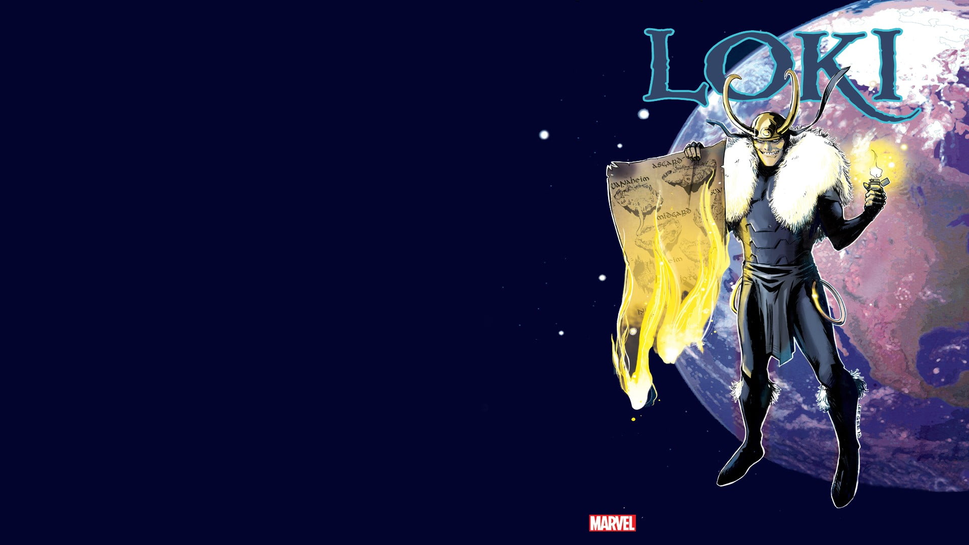 Loki animated illustration, Marvel Comics, no people, copy space