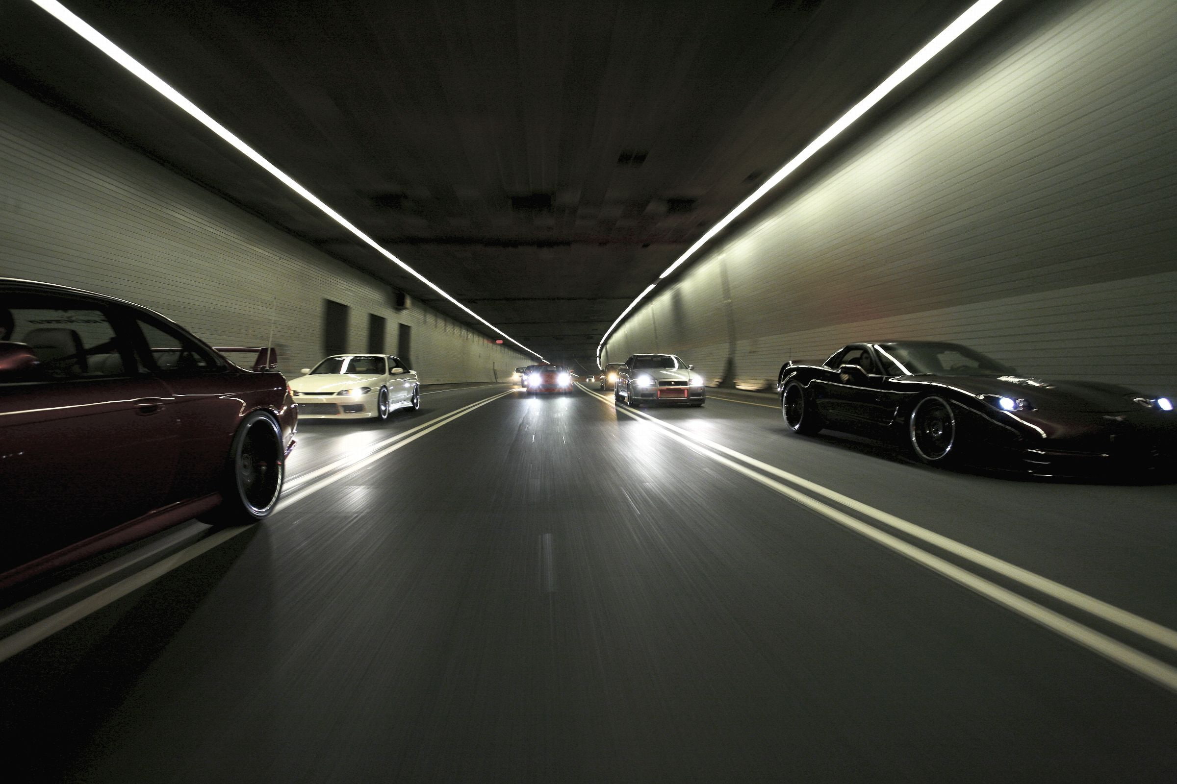 cars japanese tunnel nissan chevrolet corvette nissan silvia s15 nissan skyline gtr r34 2400x1600 Cars Chevrolet HD Art