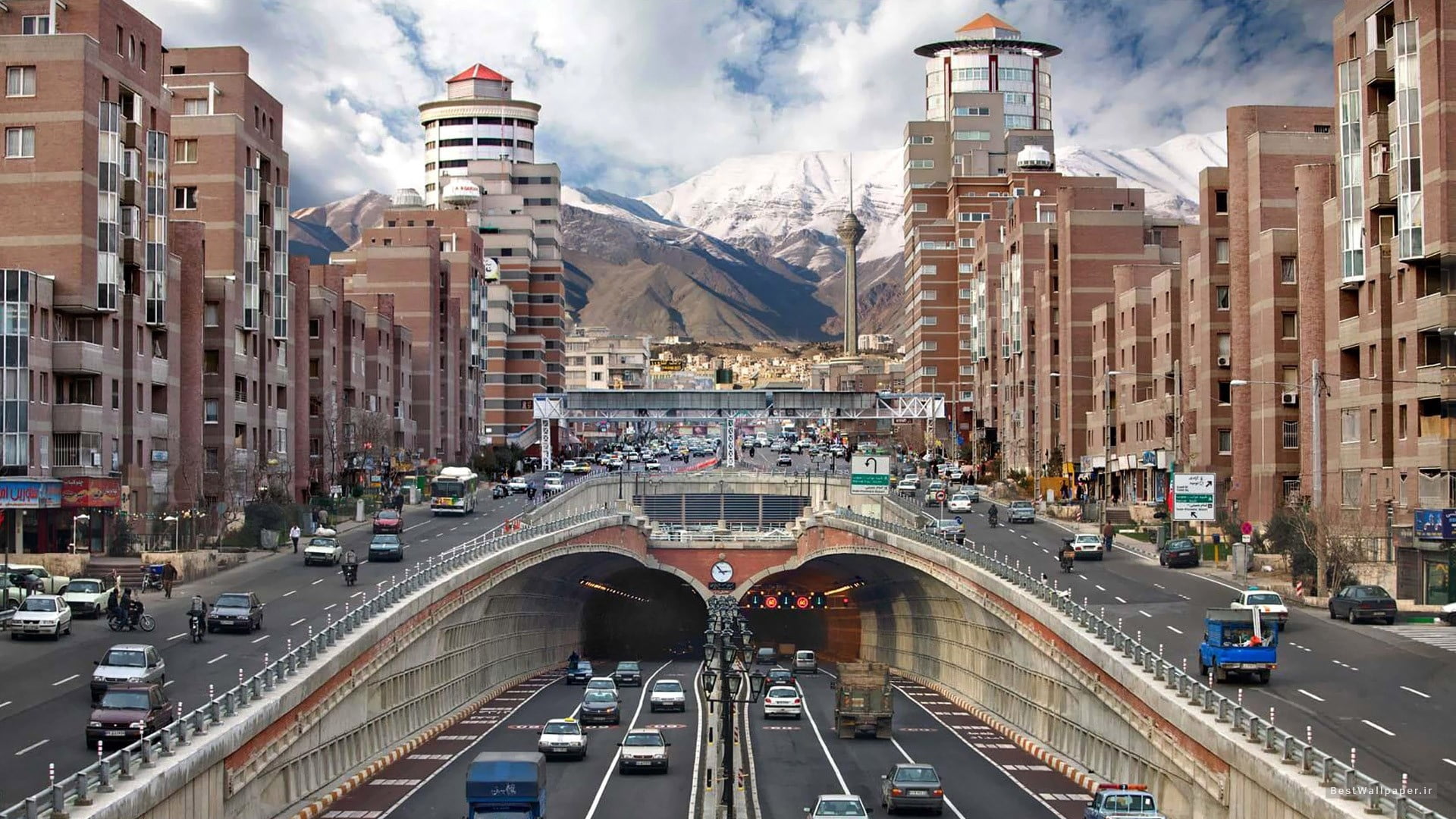 city street digital wallpaper, iran, tehran, road, building, urban Scene