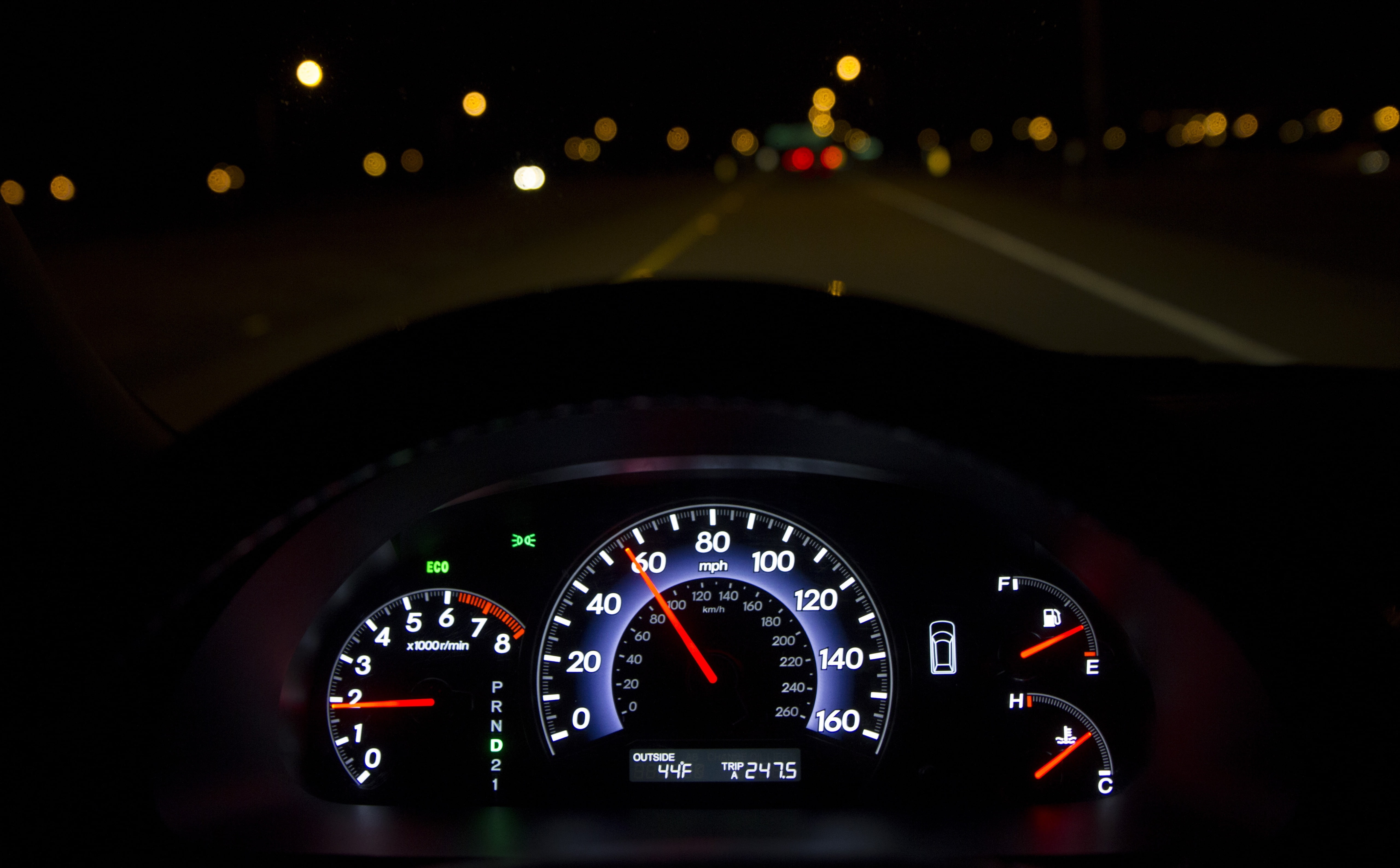 Speedometer, black vehicle instrument cluster panel, Aero, Highway