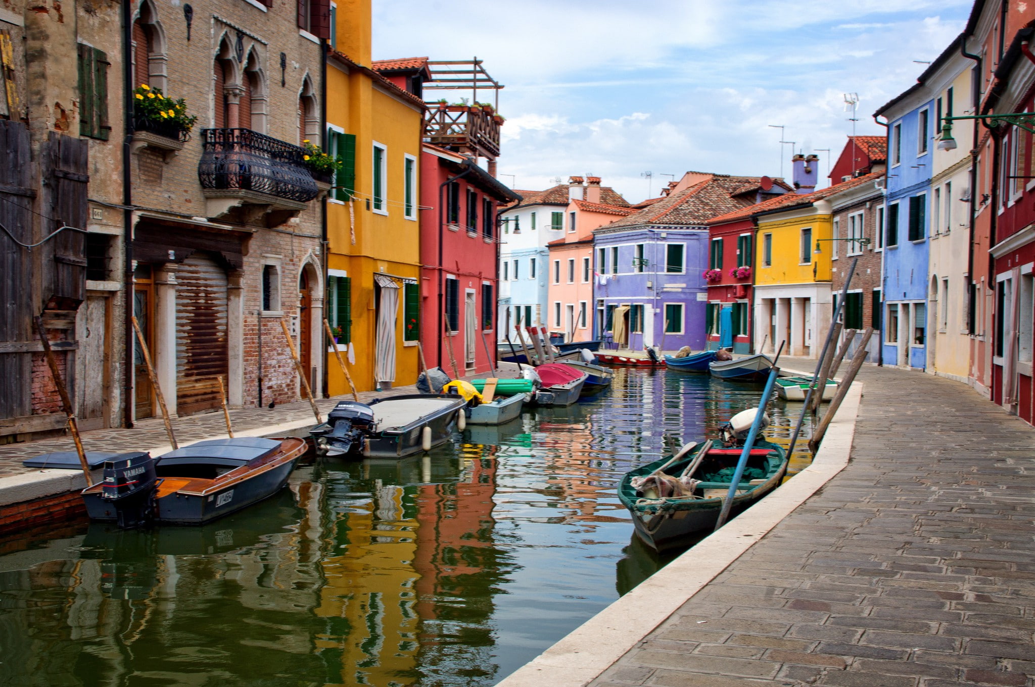 Venice in Italy, sky, house, Burano island, canal boats