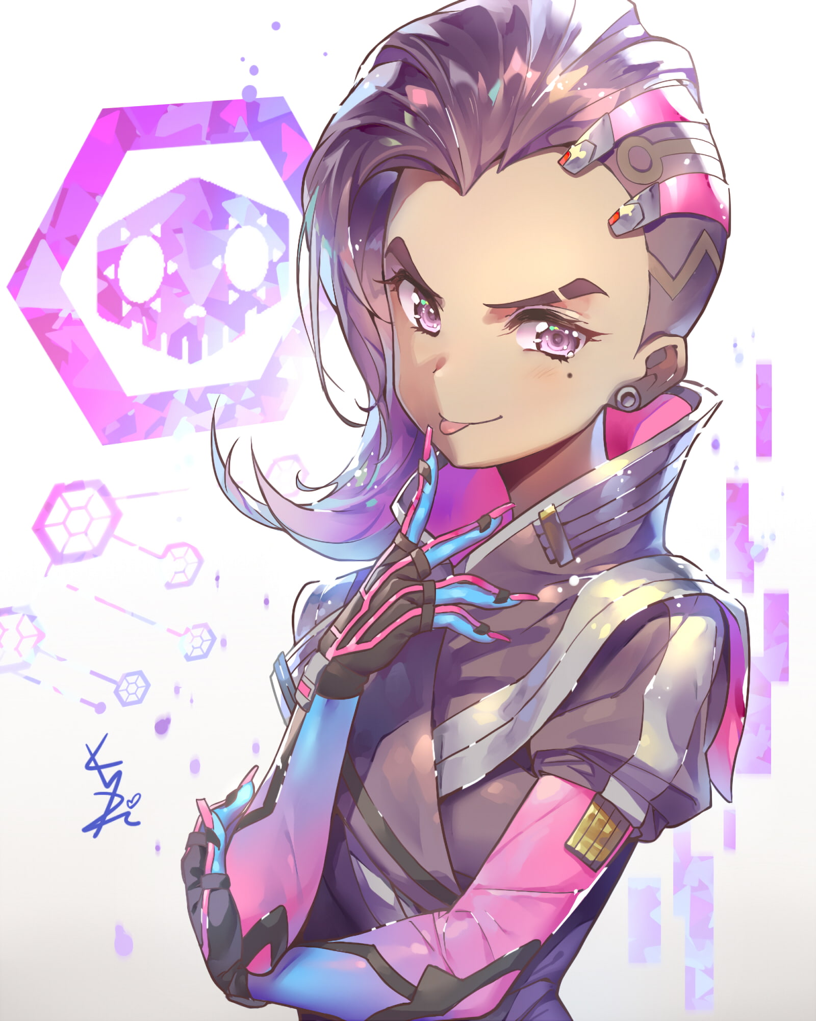 Sombra, long hair, anime, purple eyes, Sombra (Overwatch), purple hair