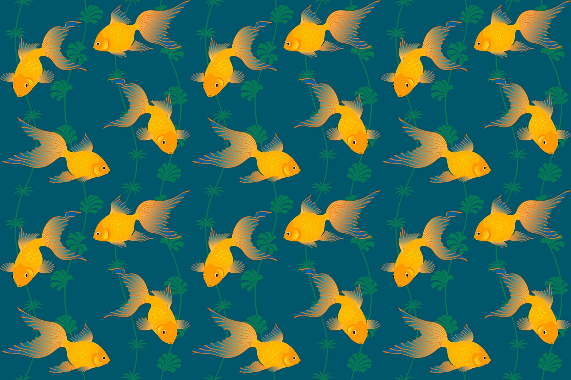 algae, pattern, goldfish, tail, backgrounds, full frame, yellow