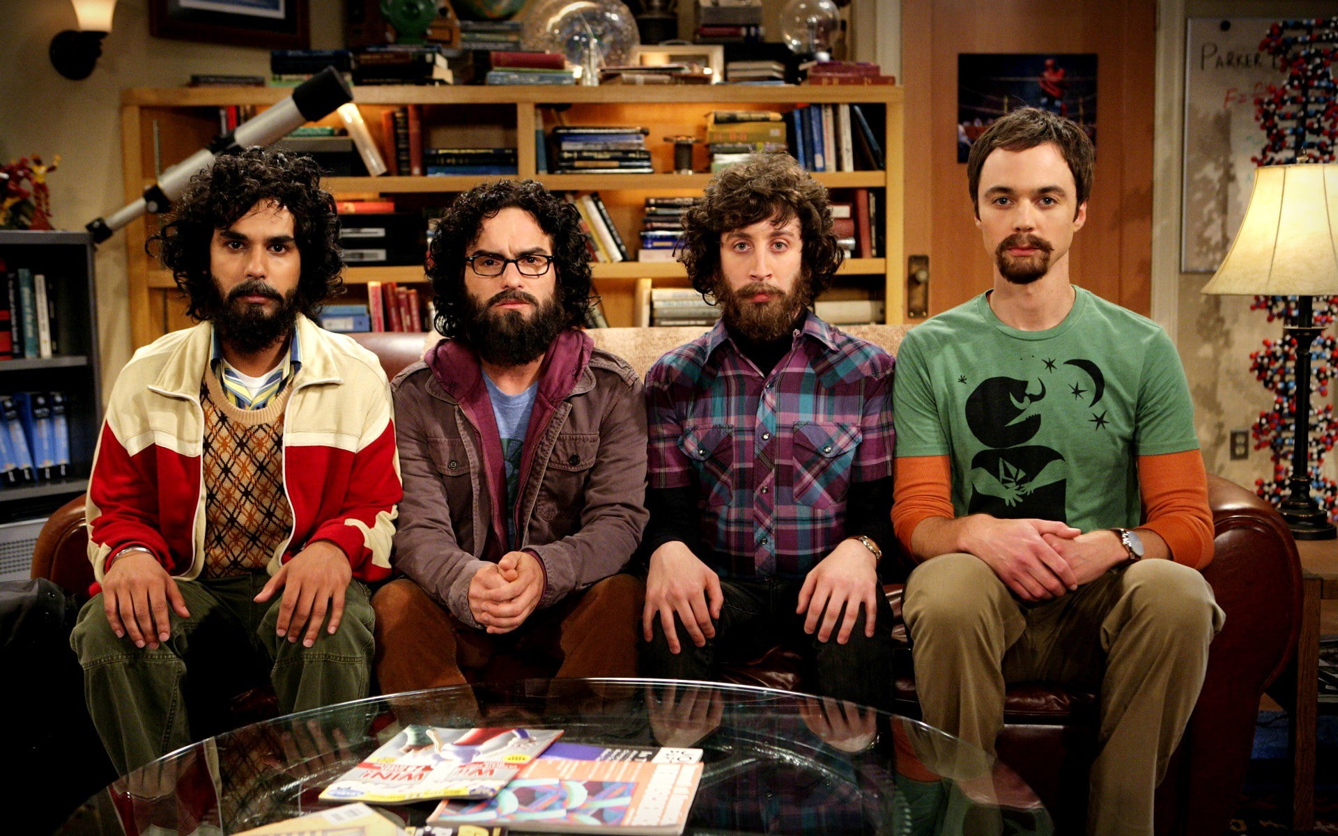 men, sitting, beards, Sheldon Cooper, TV, The Big Bang Theory