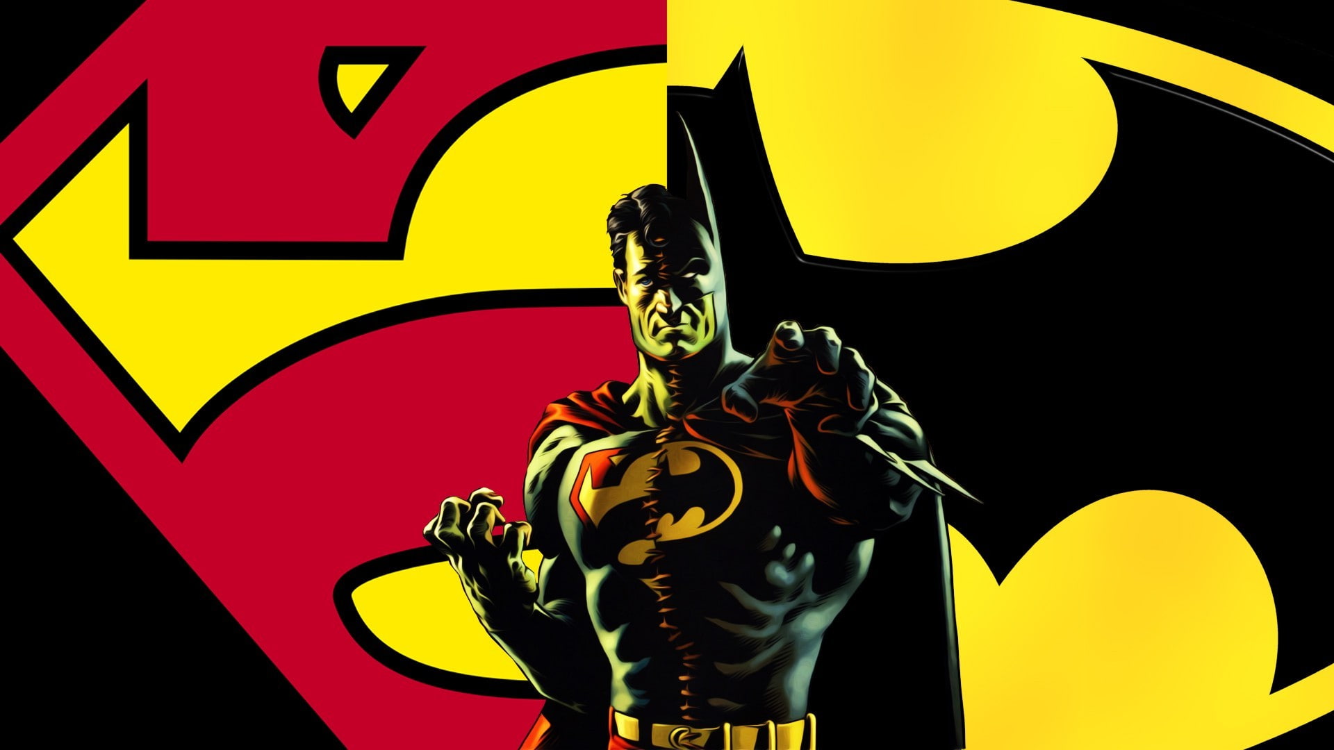 Batman, comics, Composite Superman (copy), yellow, sign, representation