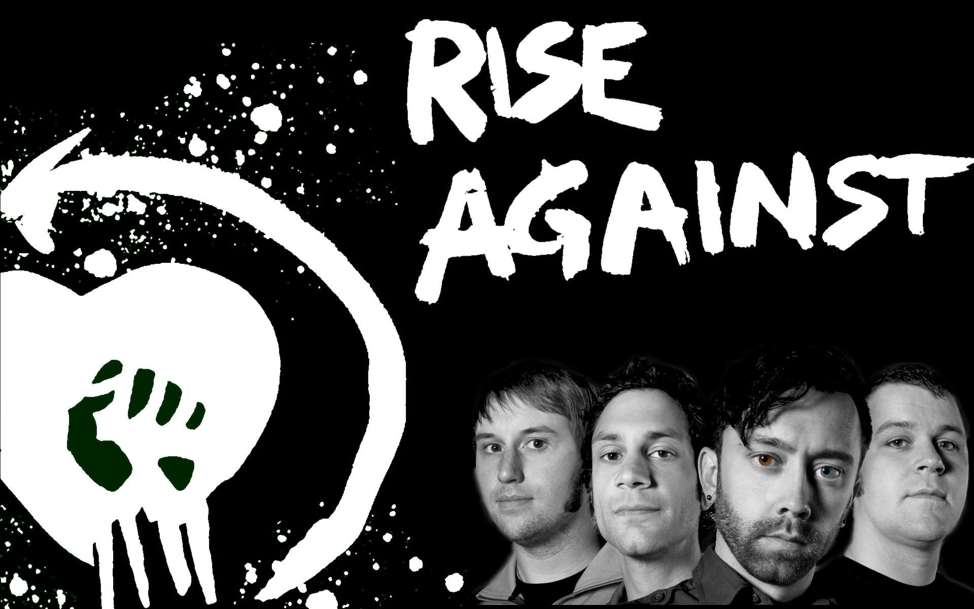 Rise Against band, members, faces, look, name, black And White