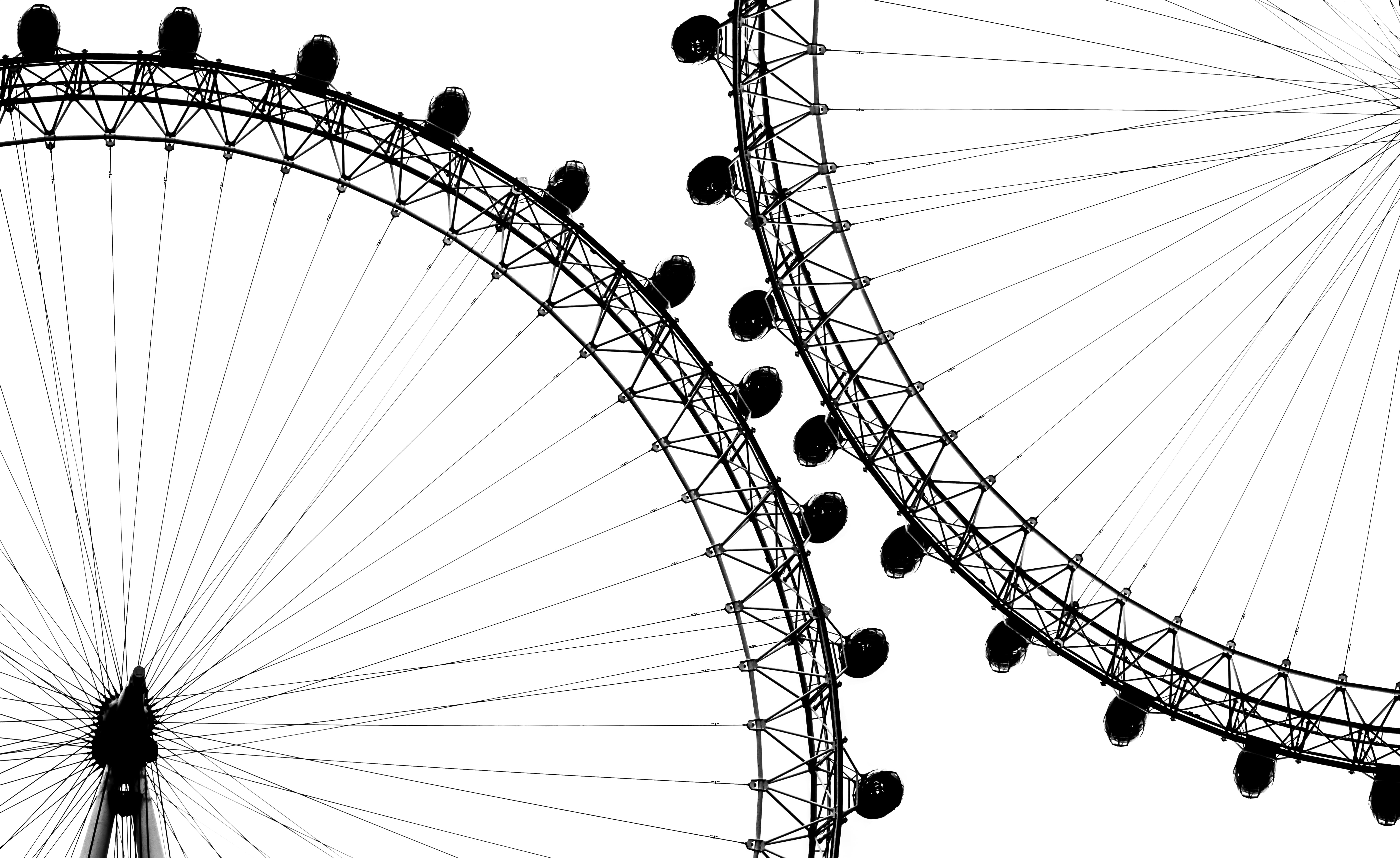 silhouette of two ferri's wheels, london, london eye, london, london eye