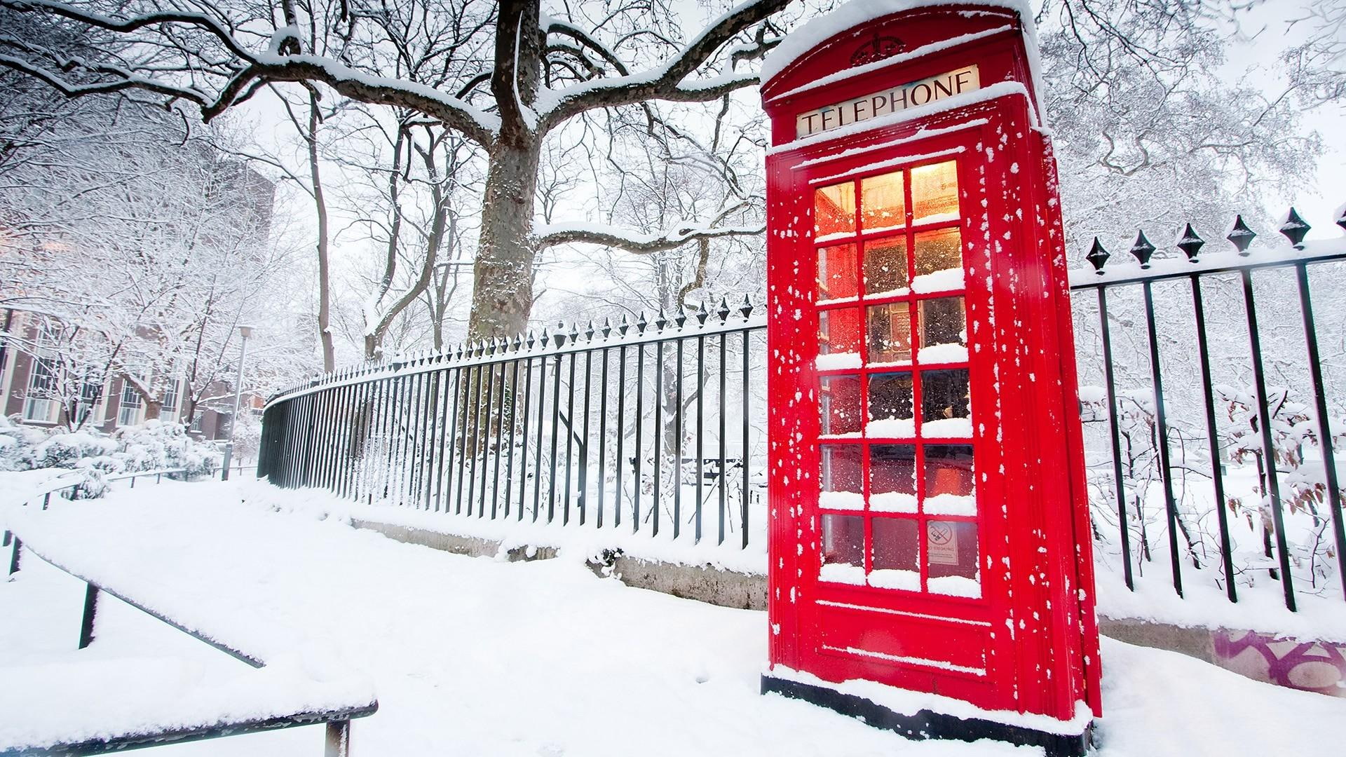 telephone, winter, call box, snow, snowy, snowfall, park, london