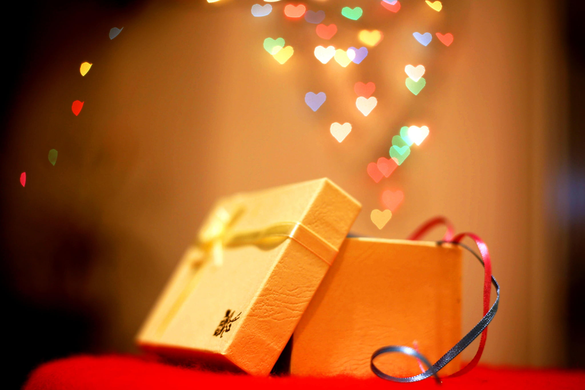 yellow box, background, holiday, gift, Wallpaper, Christmas, blur