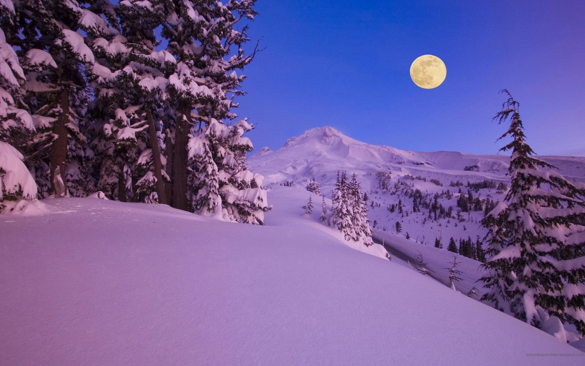 Fullmoon Pink Snow, full moon and snow covered mountain, 3d and abstract