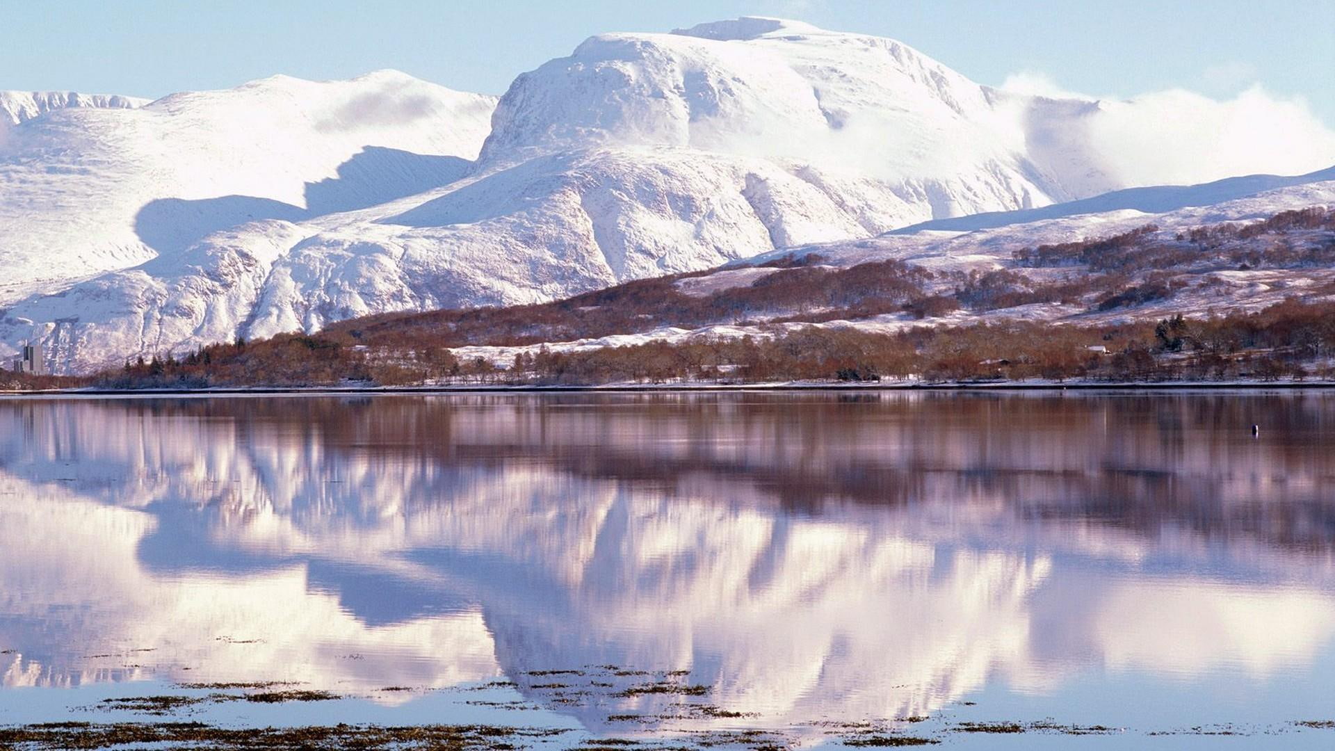 Ben Nevis Tallest Mountain In Scotl, reflection, snow, lake, nature and landscapes