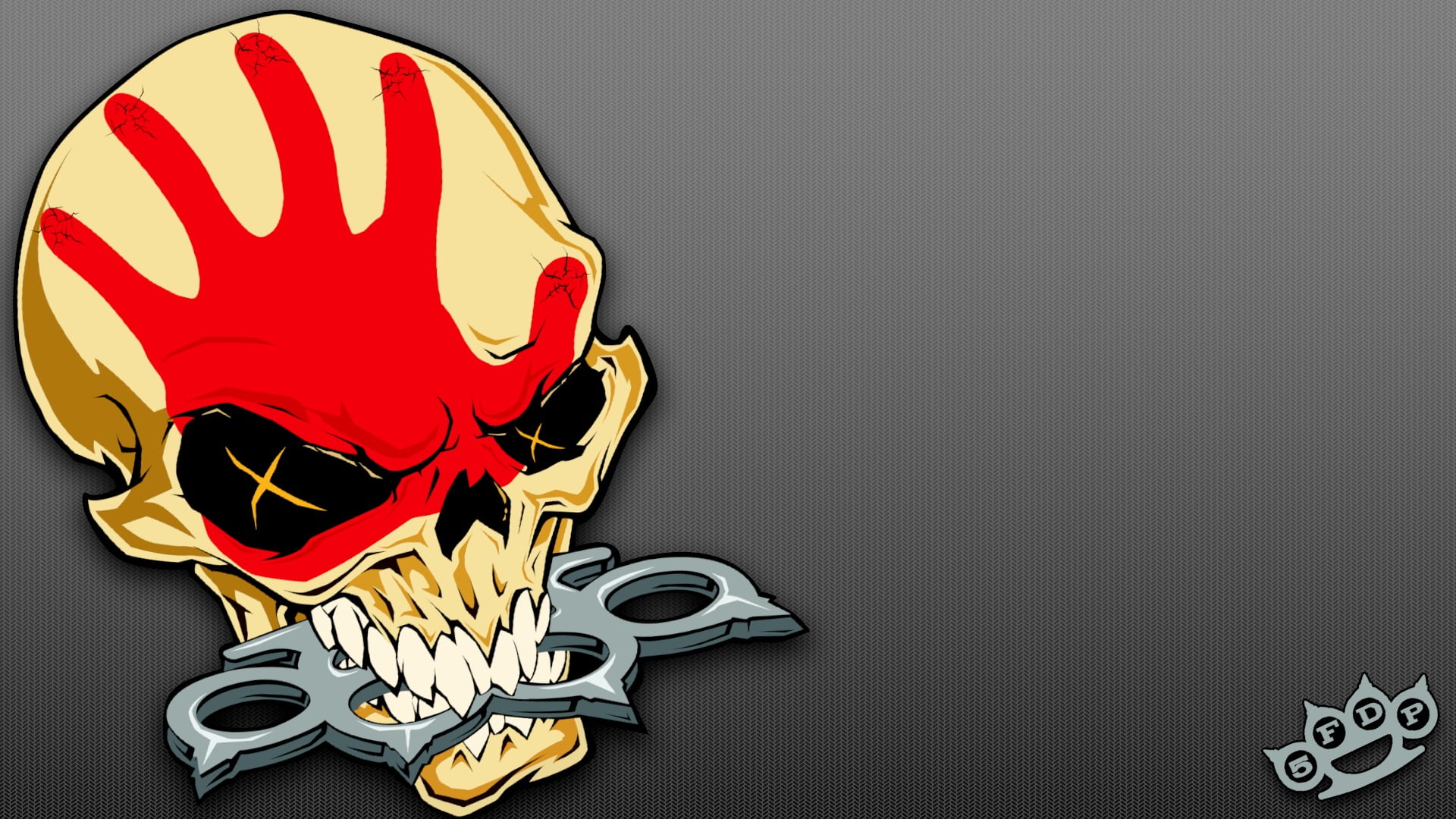 red and yellow biting gray knuckle wallpaper, 5 Finger Death Punch