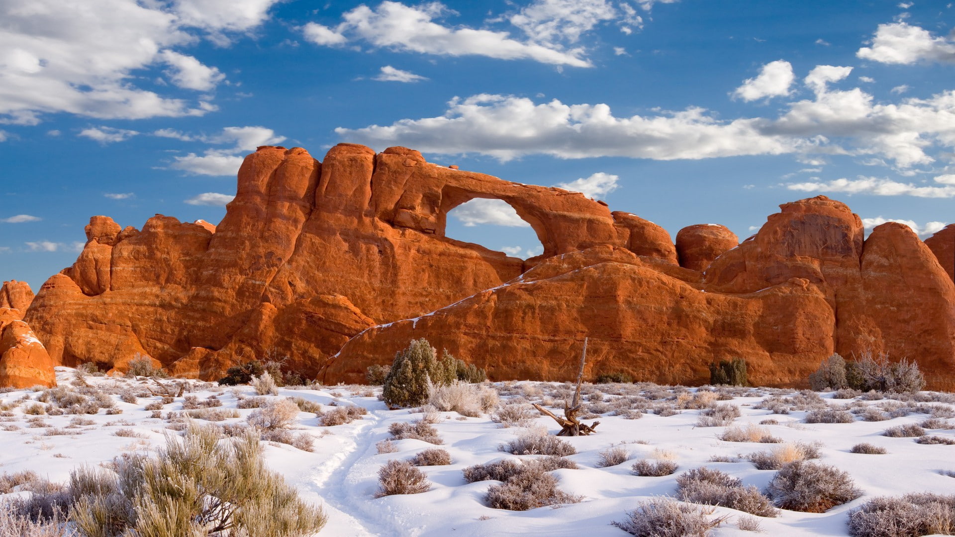 rock, Arches National Park, Utah, rock formation, winter, snow