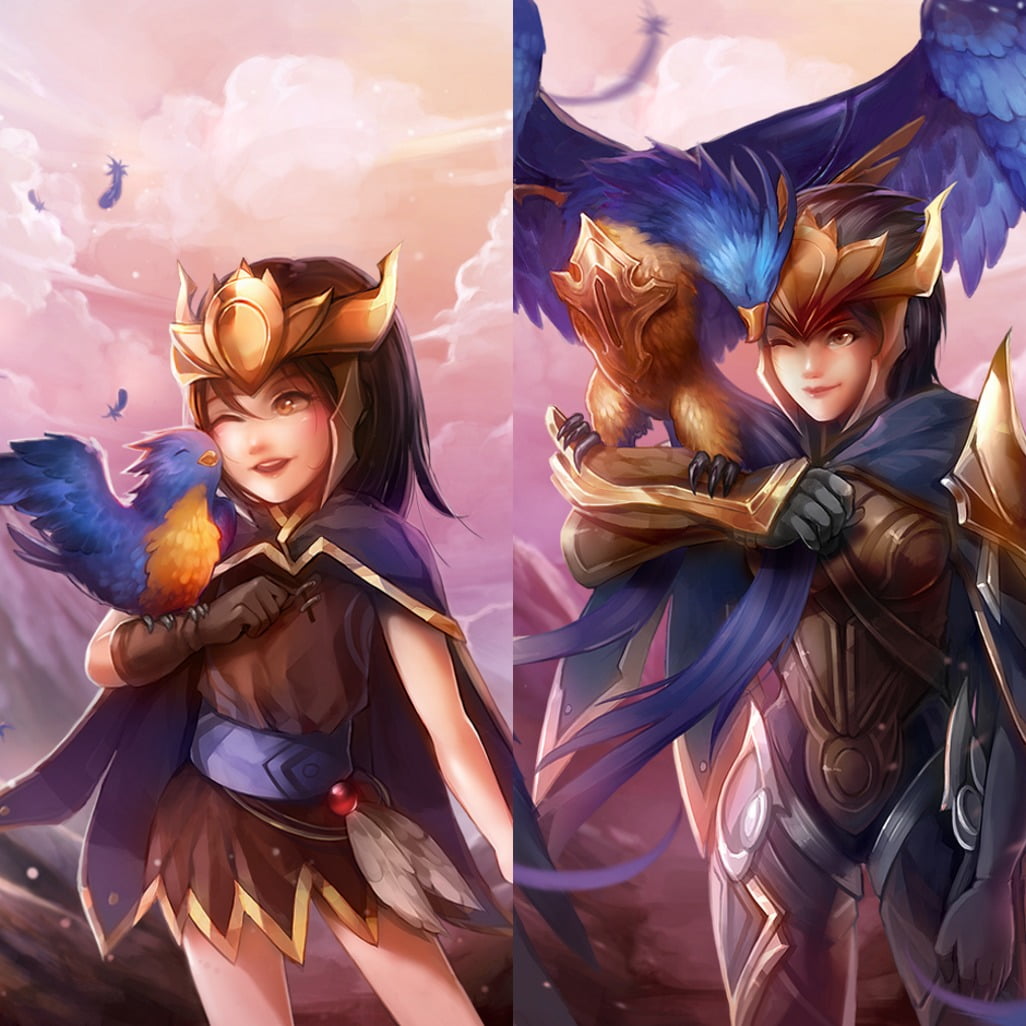 female and bird anime character illustration collage, Quinn, League of Legends