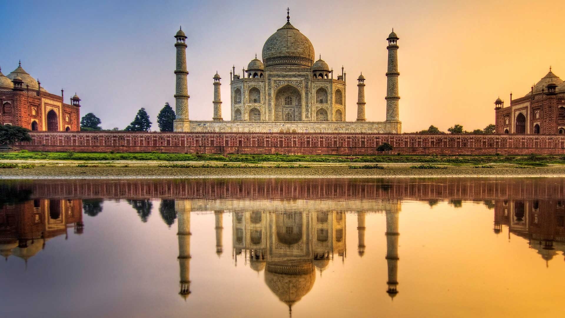 1920x1080 px building reflection Taj Mahal Nature Cityscapes HD Art