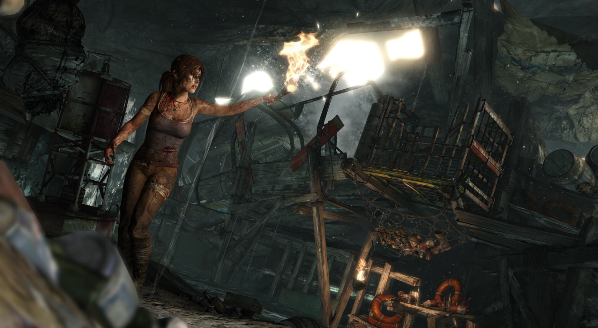 Lara Croft Survivor (2013), woman wearing gray tank top holding torch game wallpaper
