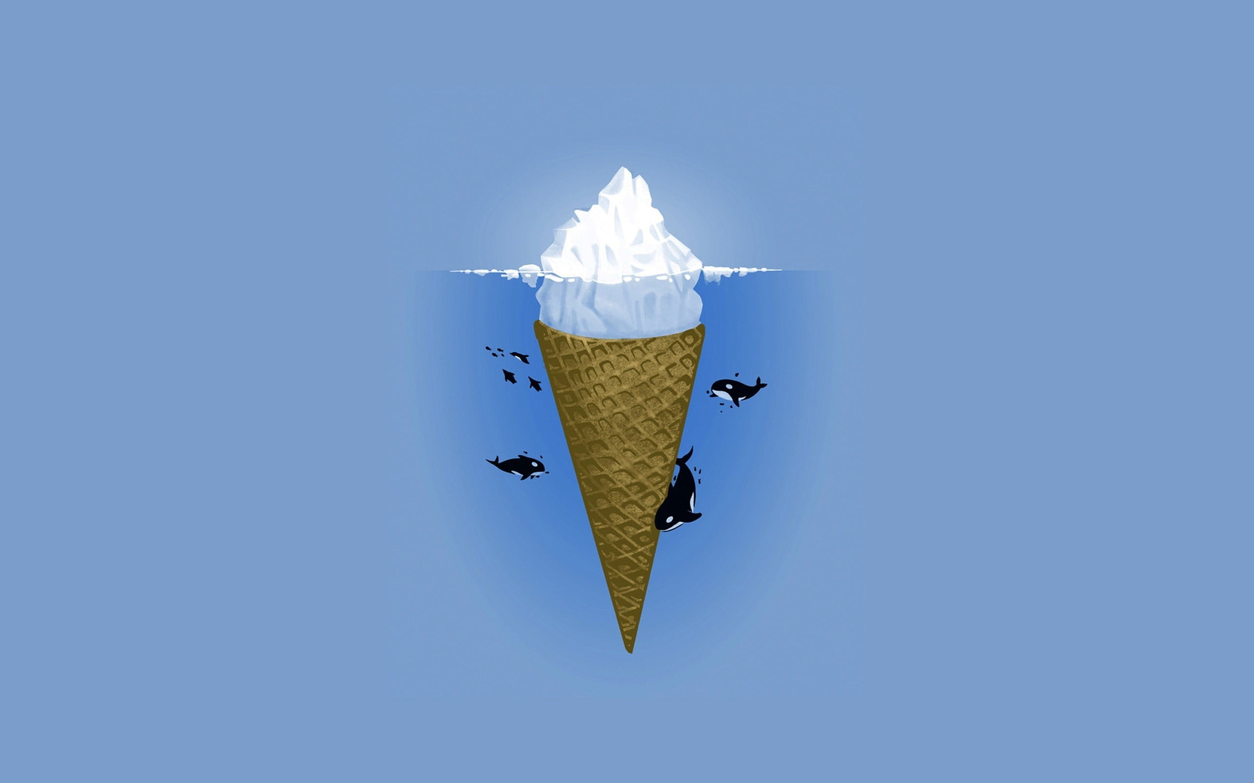 brown ice cream cone illustration, artwork, sea, iceberg, simple