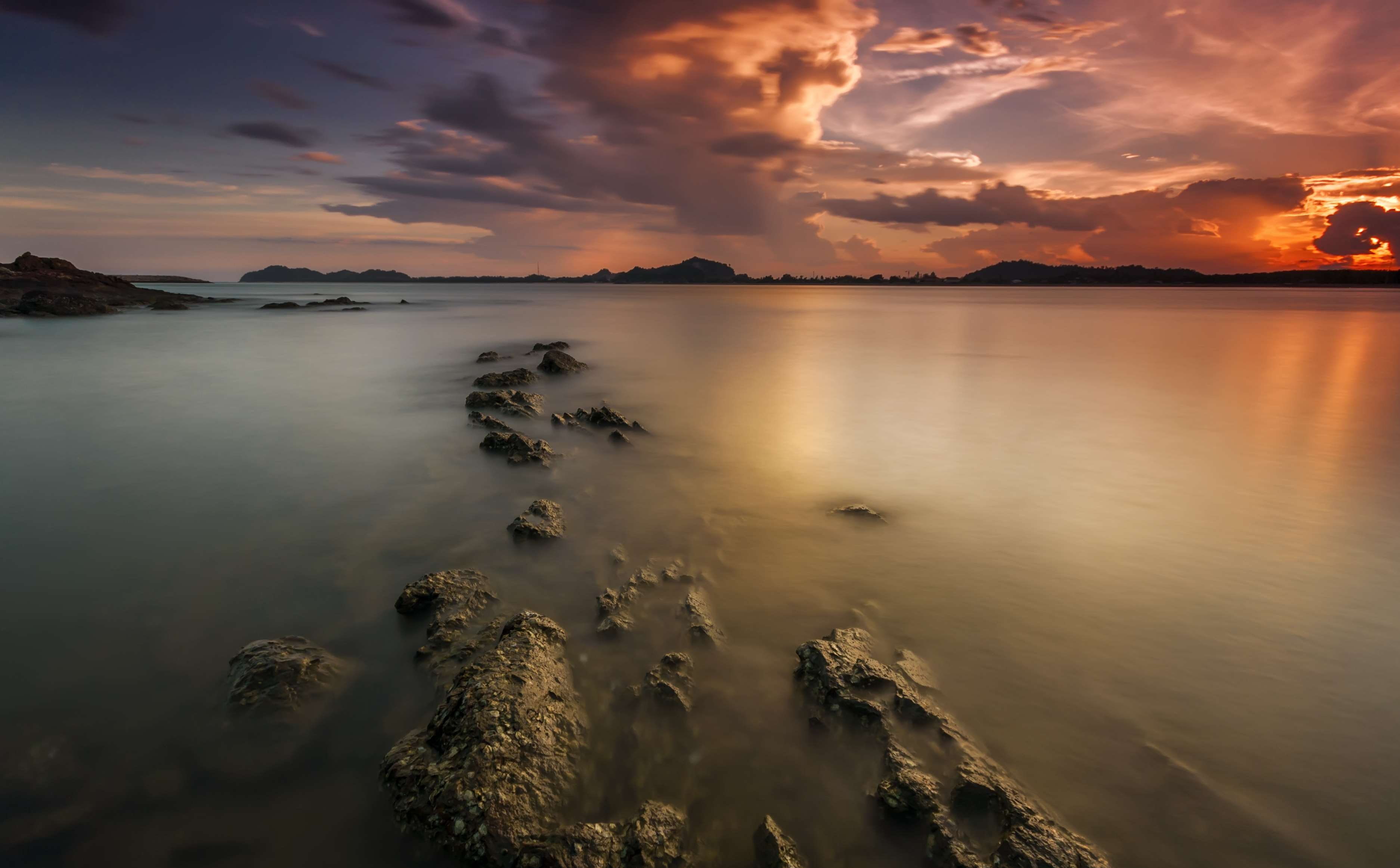 beach, clouds, dawn, dramatic, dusk, evening, island, landscape