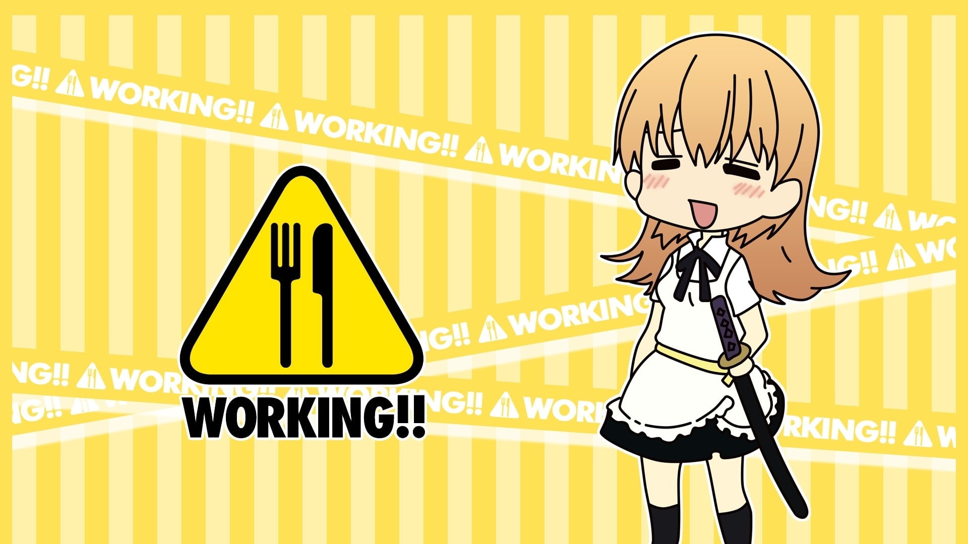 anime girls, Working!!, text, communication, sign, people, western script