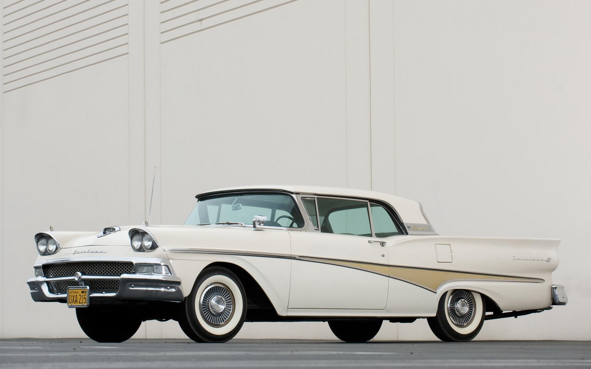1958 Ford Fairlane 500 Skyliner, white muscle car, cars, 1920x1200