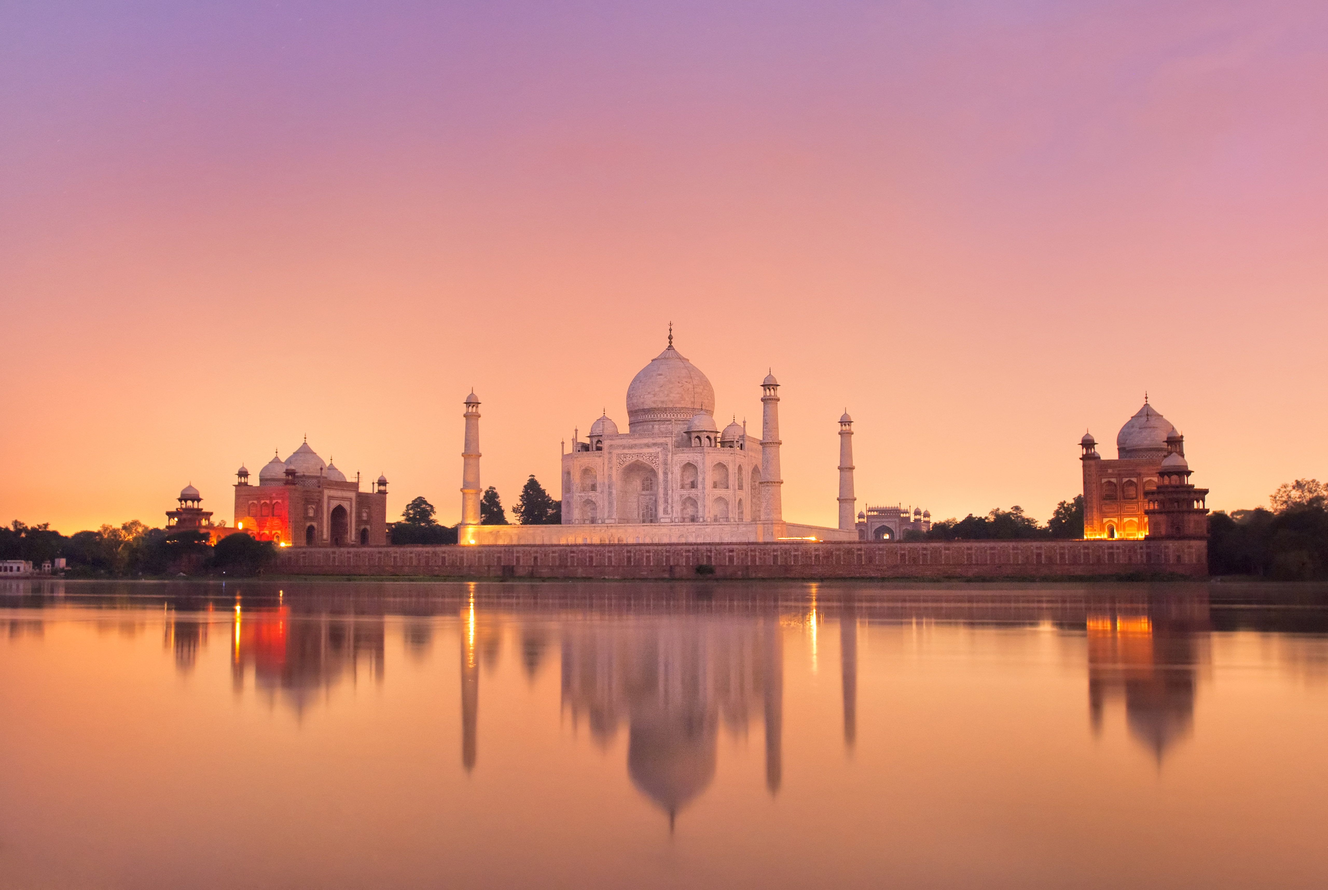 Taj Mahal India during golden hour, Yamuna river, Agra, HD, 4K
