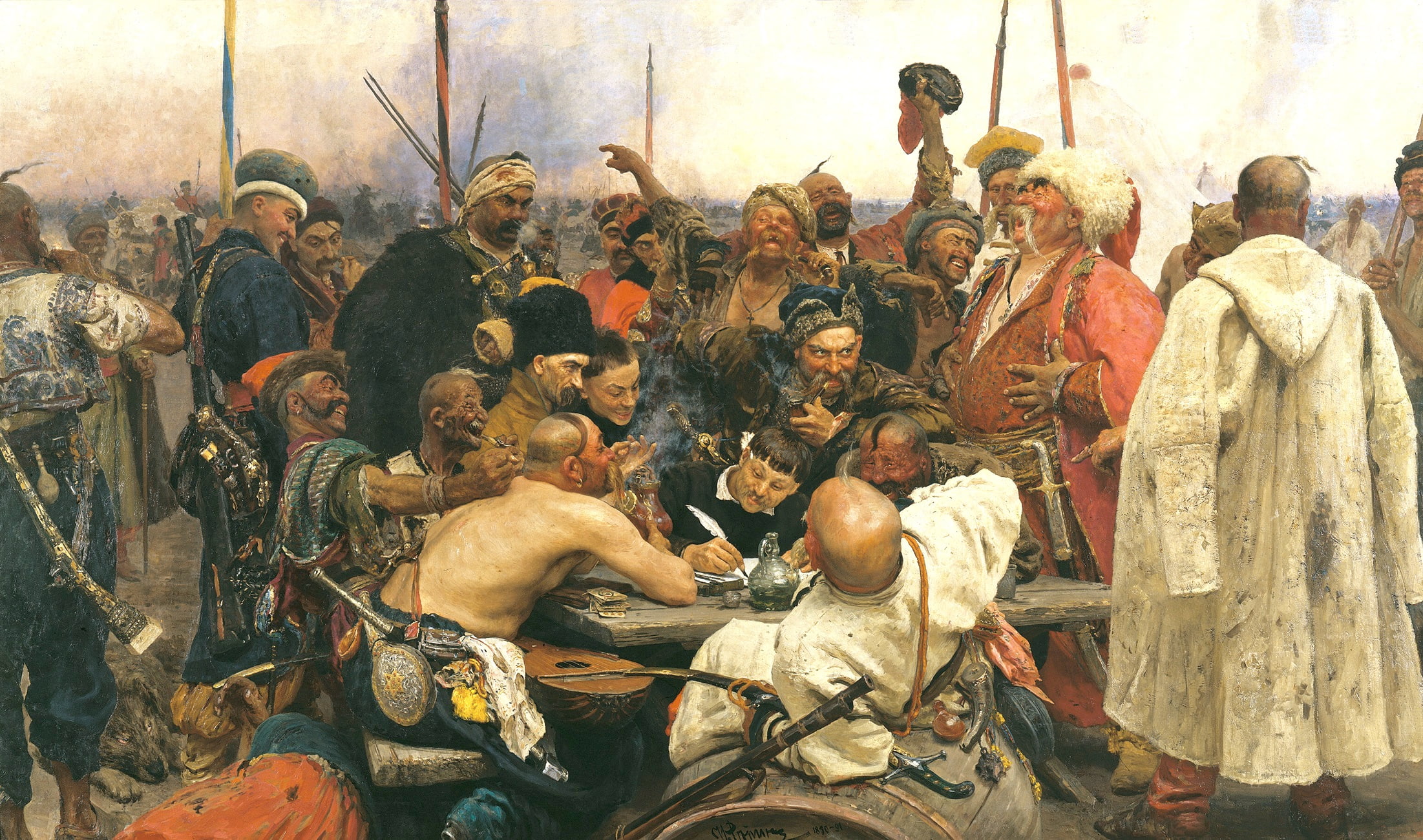 ancient gathering painting, picture, The Cossacks writing letter to Turkish Sultan