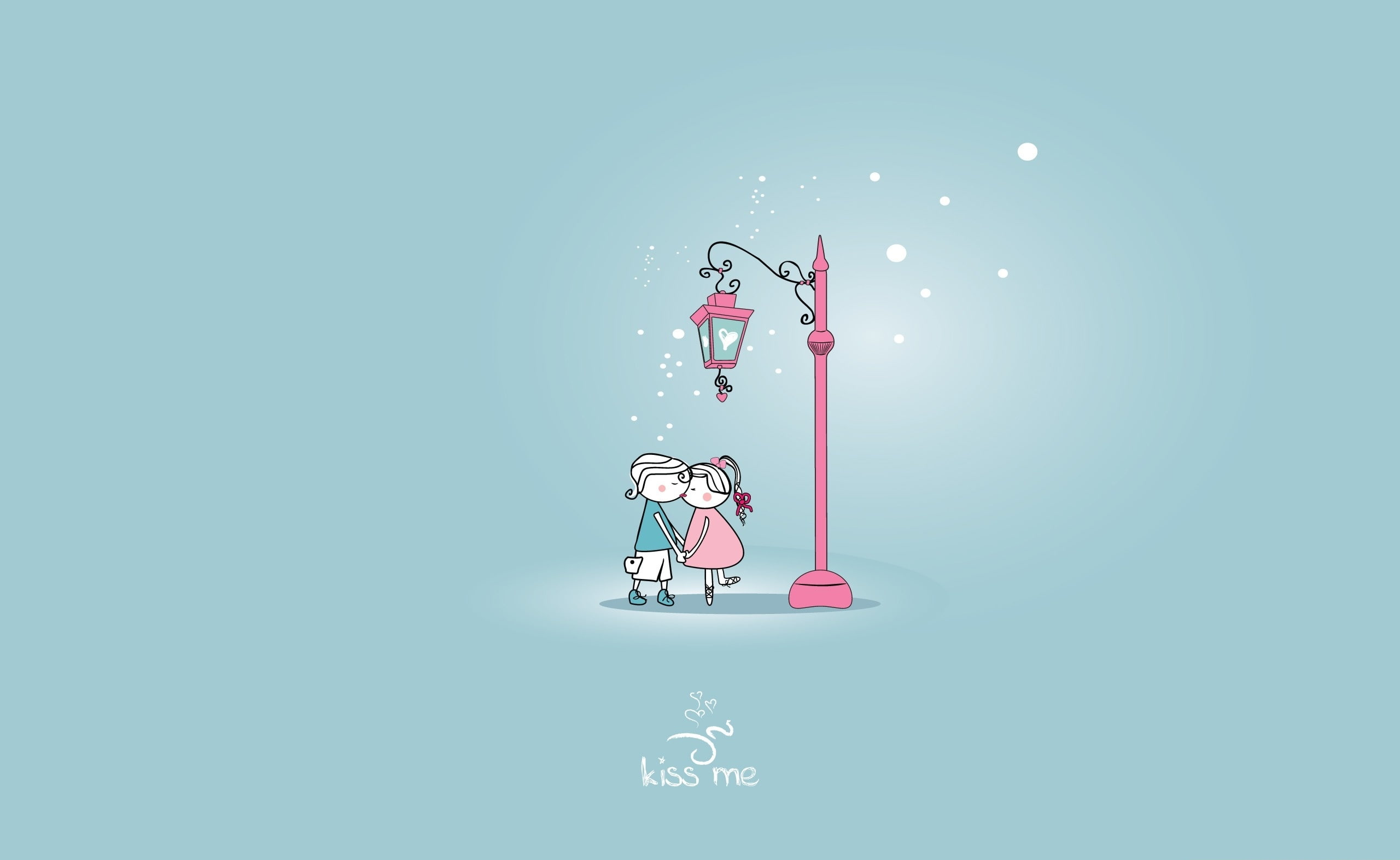 Kiss Me, boy and girl kissing each other under post light clip art