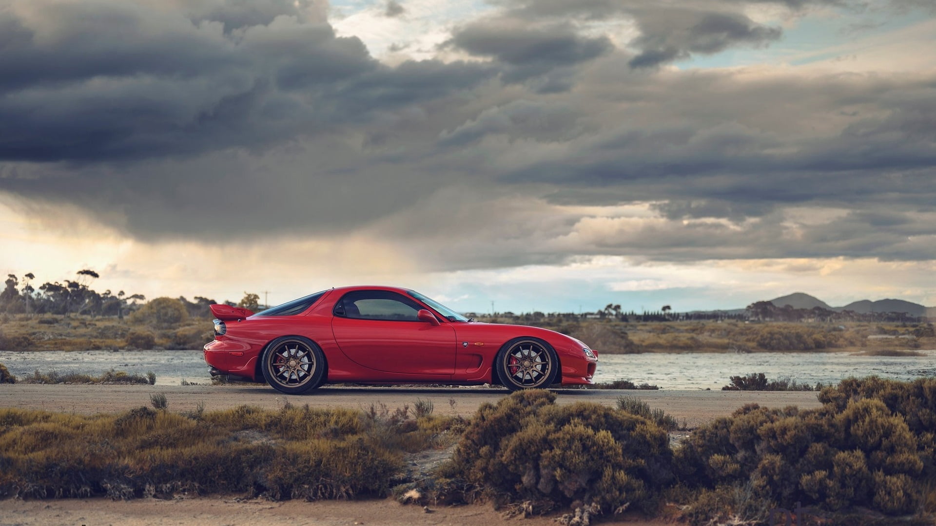 Mazda RX-7 FD, Japanese cars, JDM, red cars, clouds, sky, vehicle