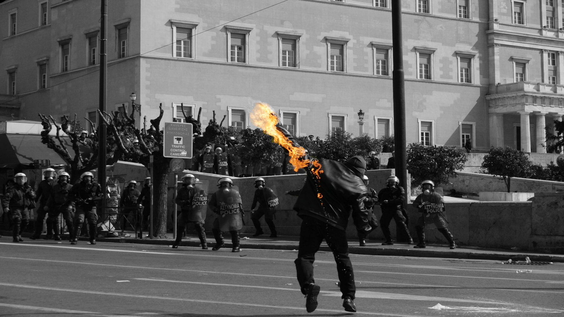 Colorized Photos, Molotov, police, Riots