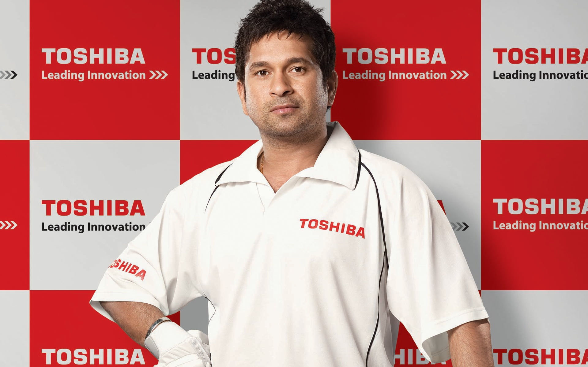 Sachin Tendulkar The King Of Cricket, men's black and white Toshiba polo shirt