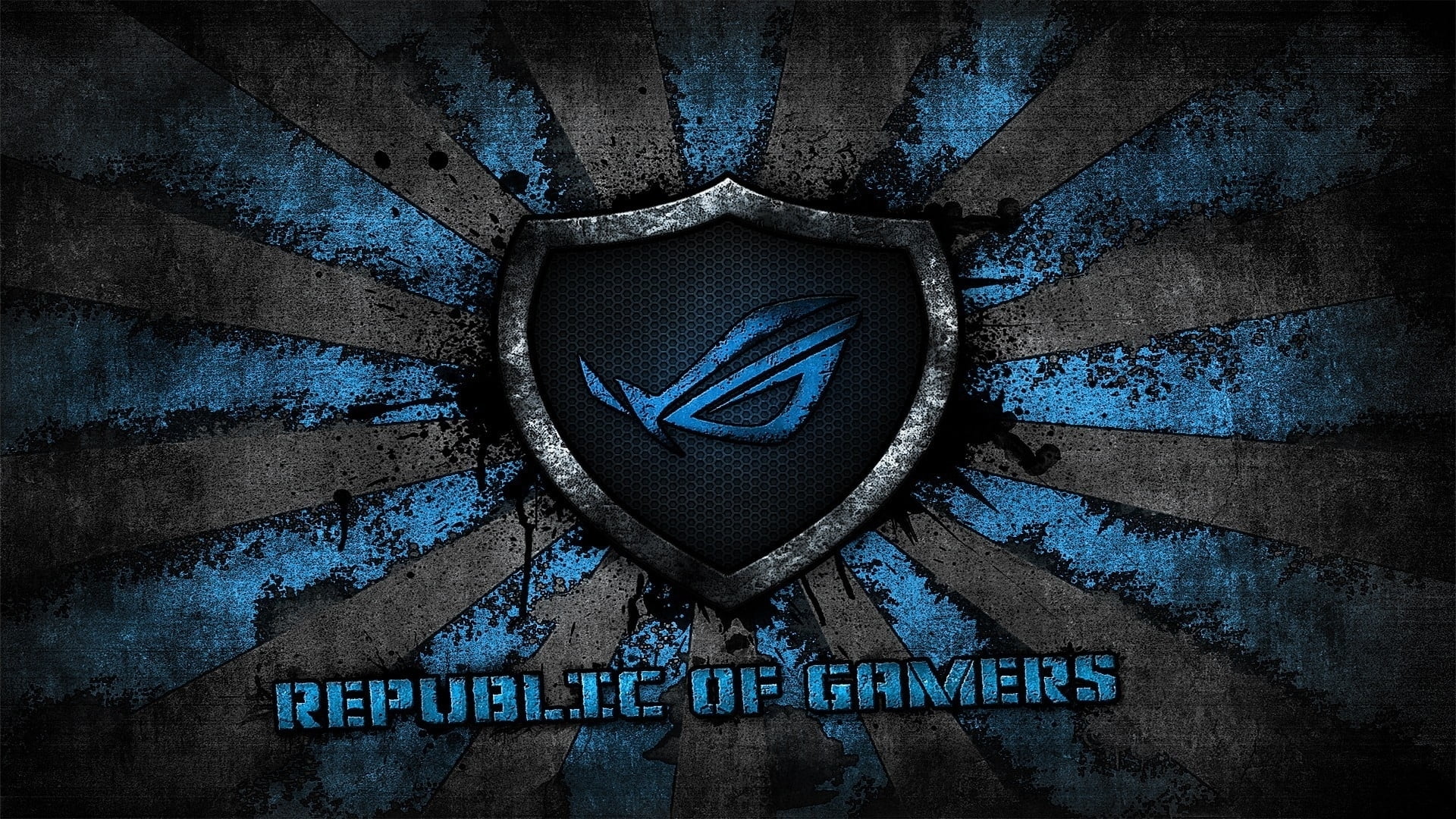 blue and black ASUS Republic of Gamers logo, grey, background