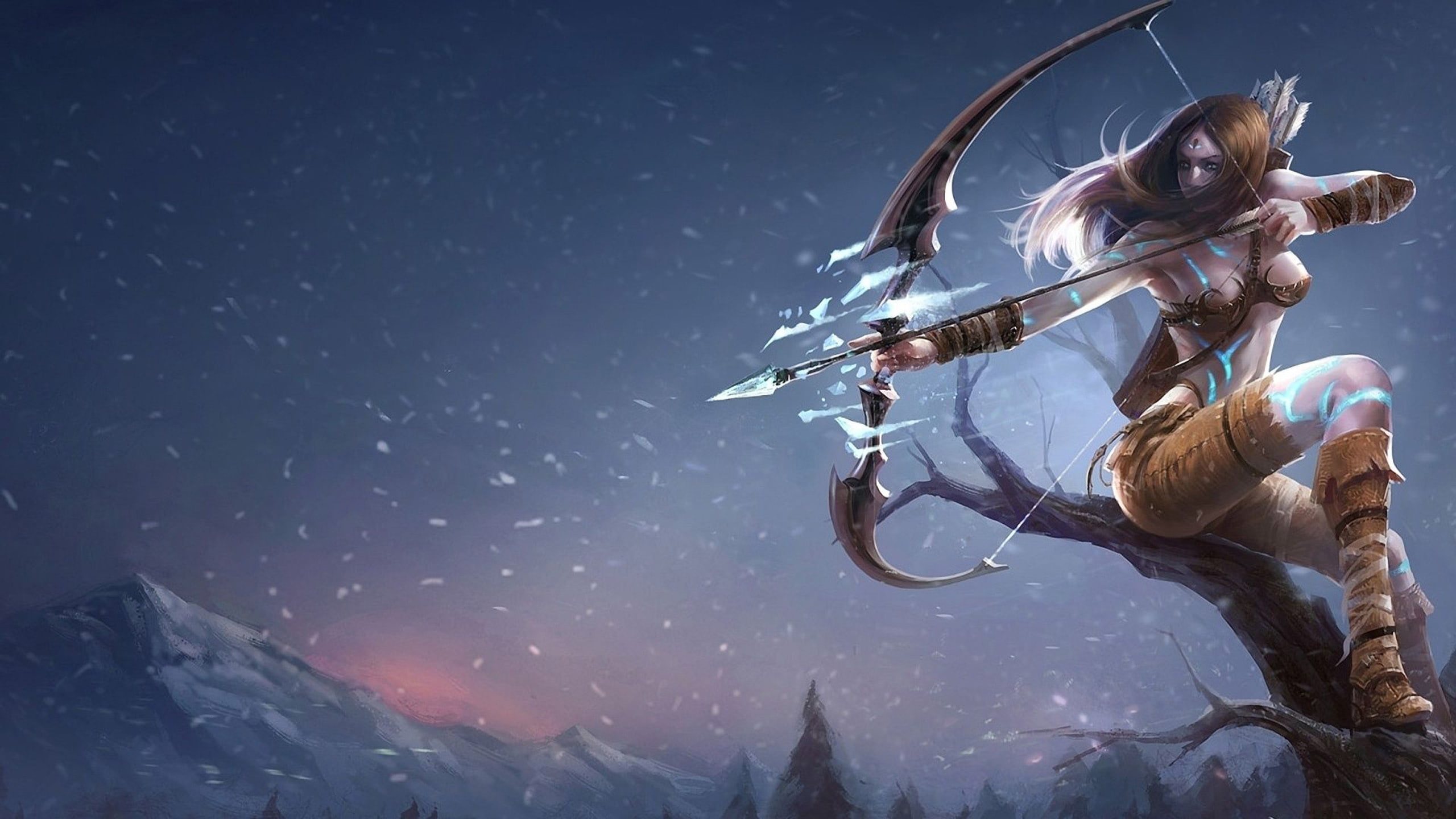 League of Legends Video Games Ashe Bow and Arrow Snow HD Wallpaper 2560×1440