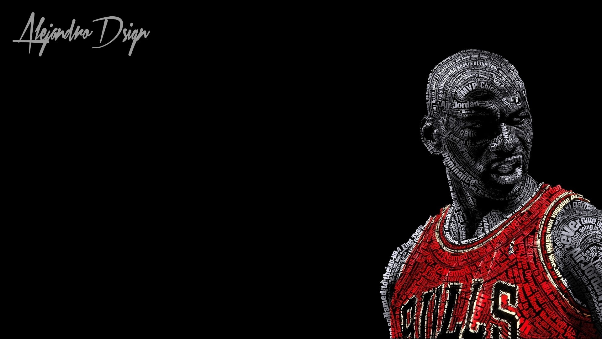 typographic portraits michael jordan basketball chicago bulls black background