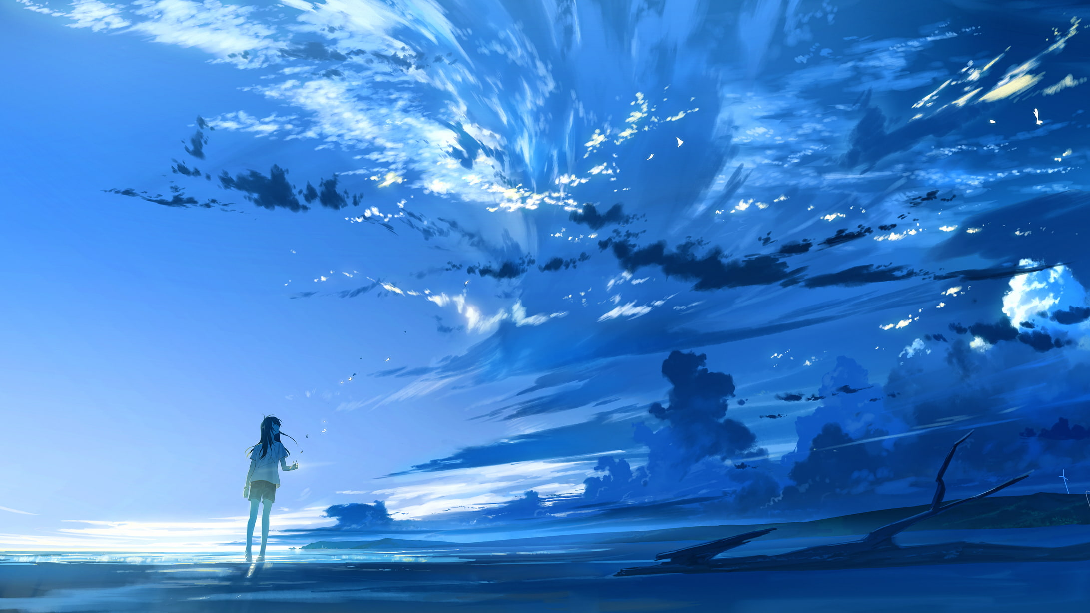 Free download | HD wallpaper: anime, clouds, blue, sky, anime girls ...