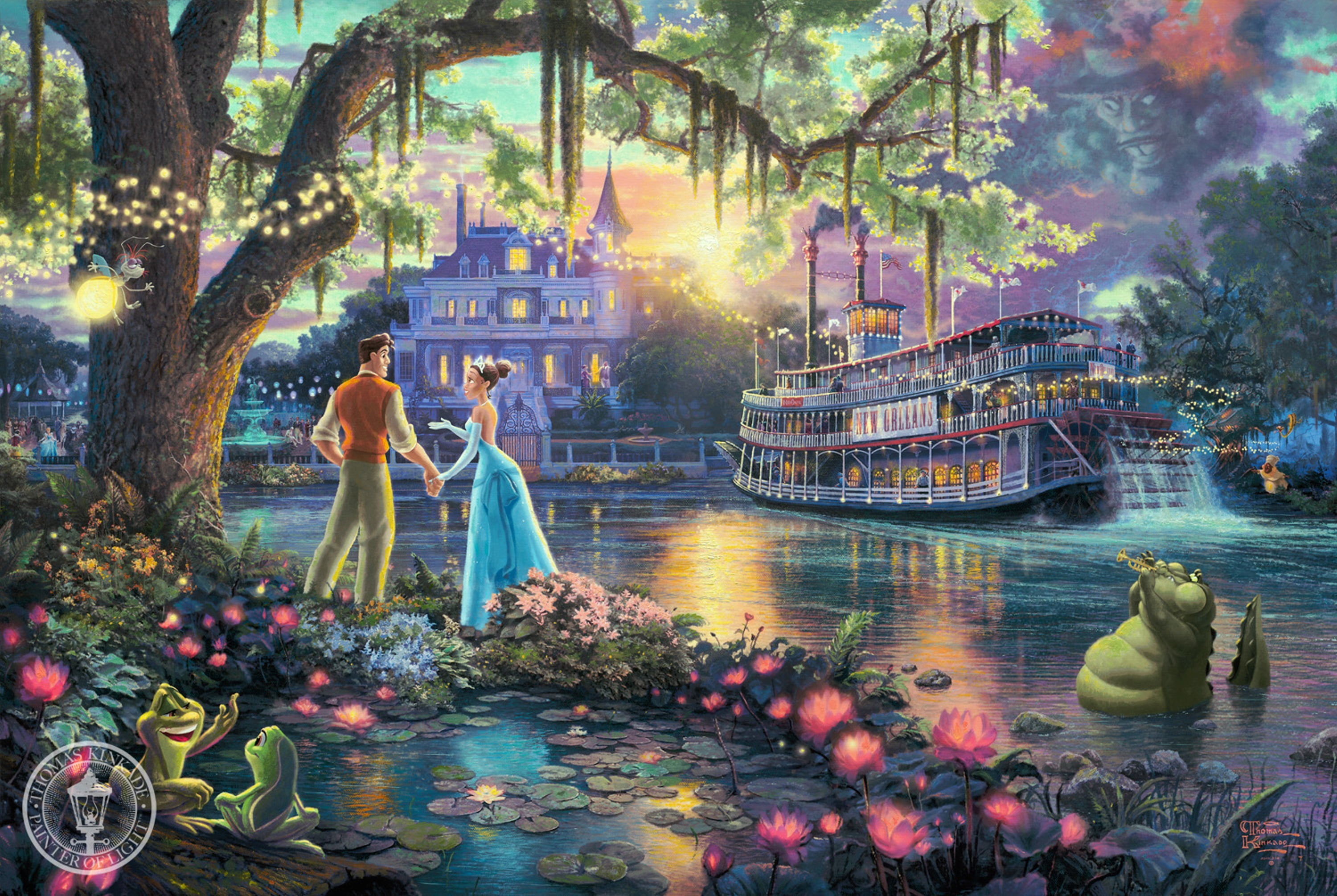 Cinderella and Prince Charming wallpaper, trees, flowers, river
