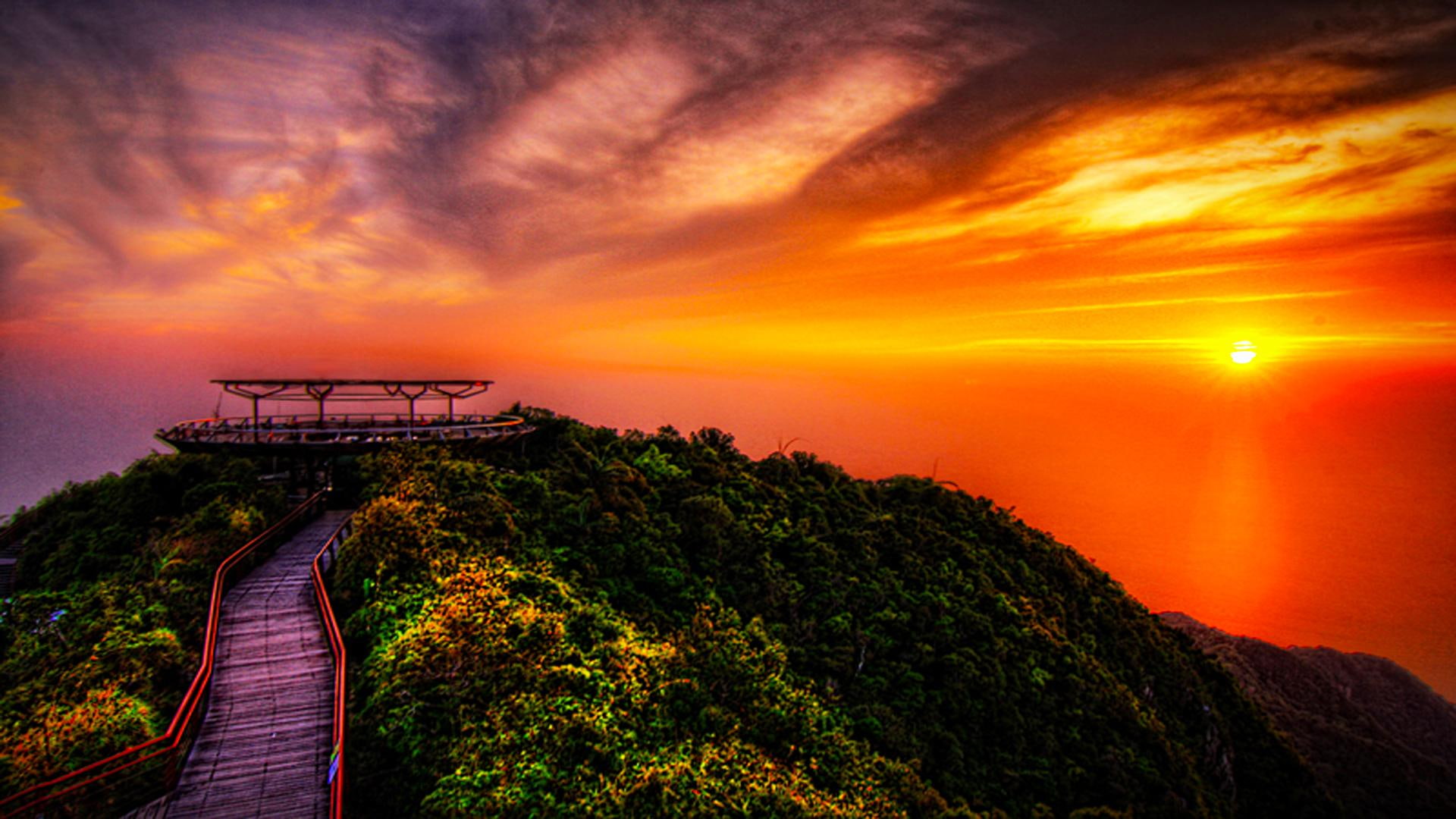 Journey To Top Of The World, mountain, path, sunset, forest, colorful