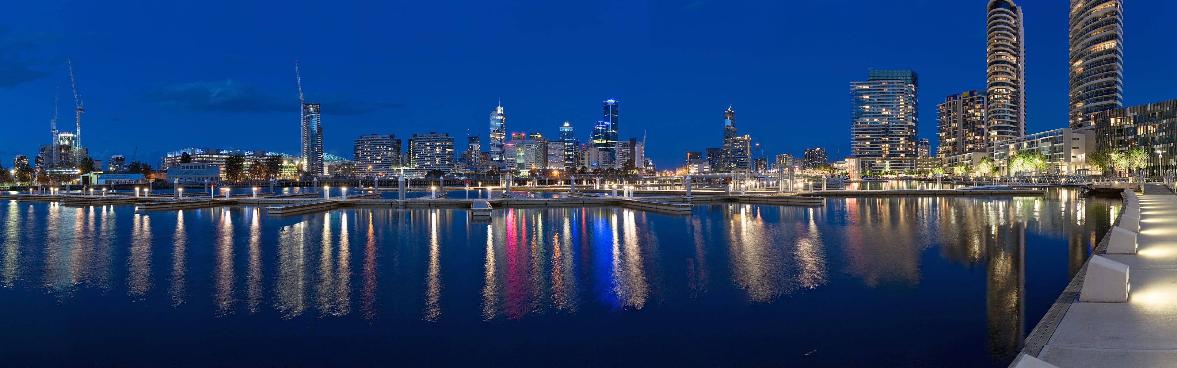 high rise buildings, city, Melbourne, Australia, lights, reflection