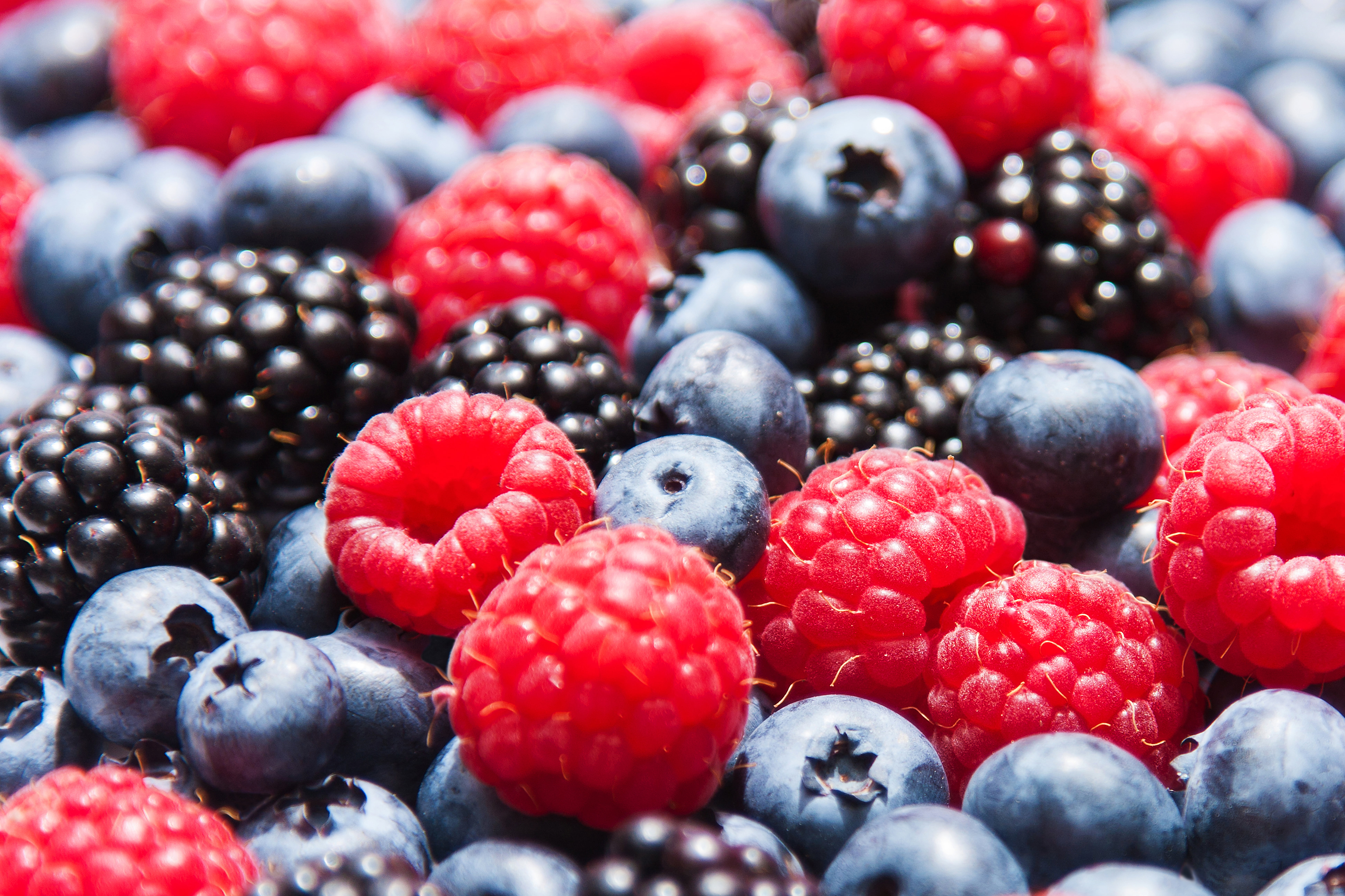 blueberries and red raspberries, raspberry, strawberry, BlackBerry