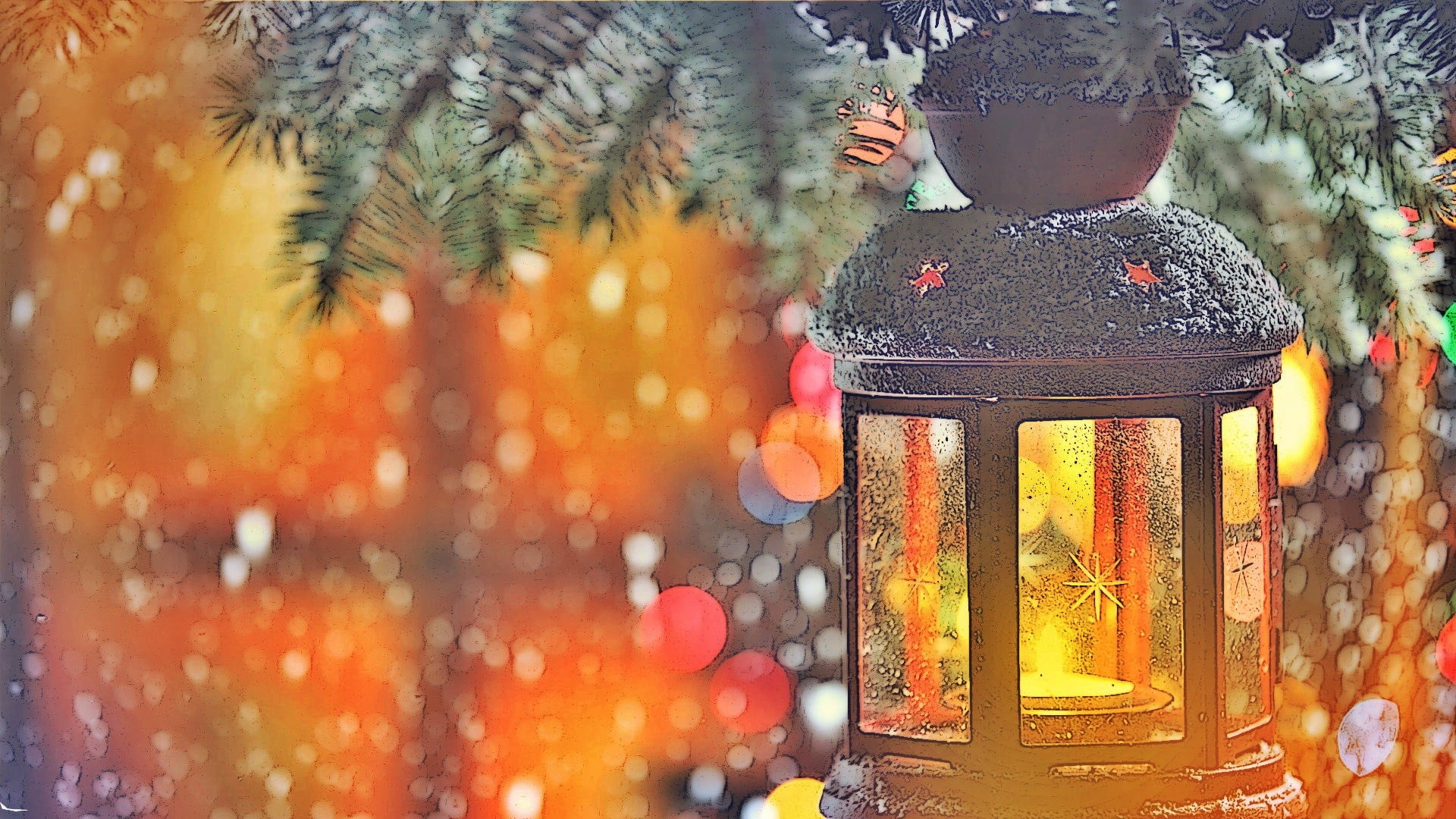 shallow photo of black lantern, lights, atmosphere, Christmas