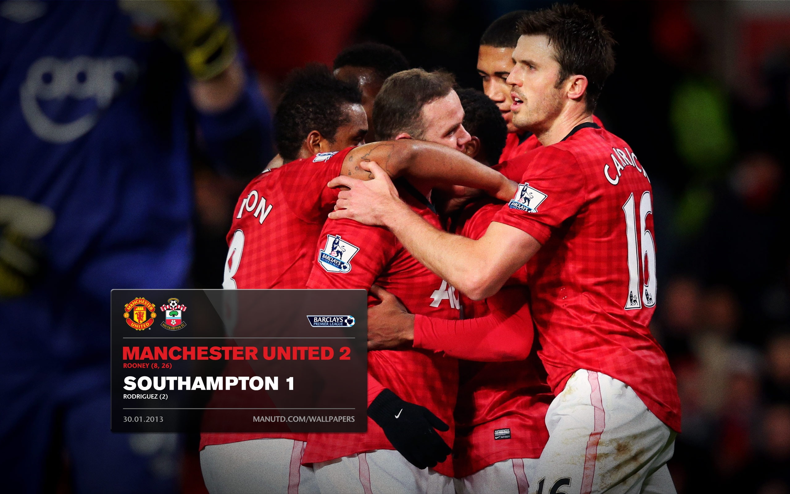 Manchester United 2 Southampton 1-FA Premier Leagu.., men's red jersey shirt