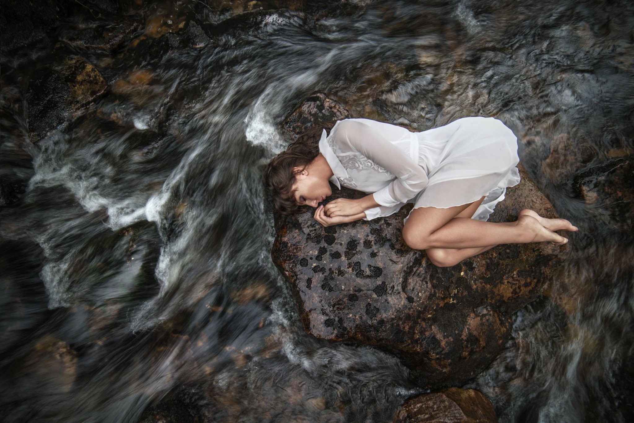 women, model, brunette, legs, long hair, wavy hair, lying down