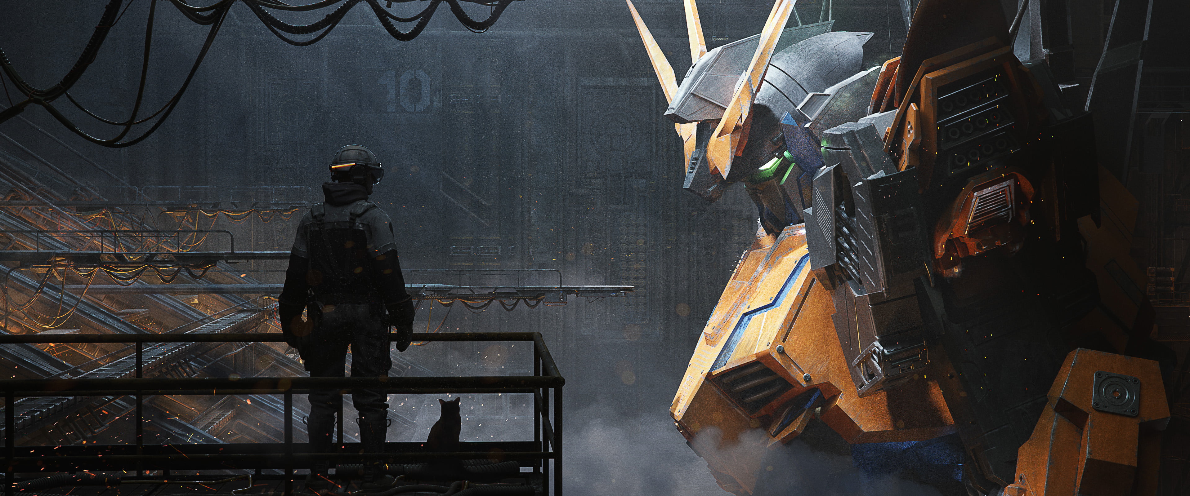 Gundam, robot, giant, digital, digital art, illustration, artwork